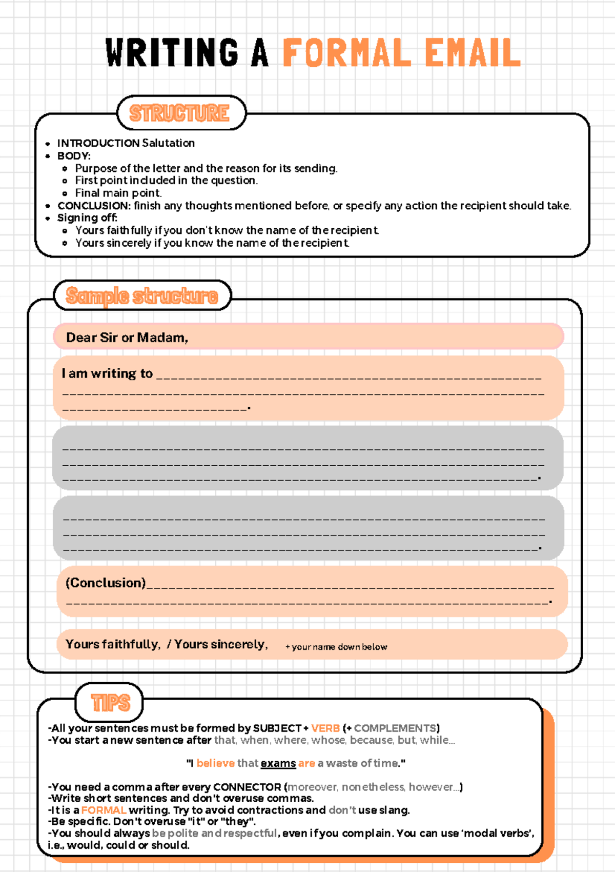 Formal informal writting - WRITING A FORMAL EMAIL STRUCTURE STRUCTURE ...