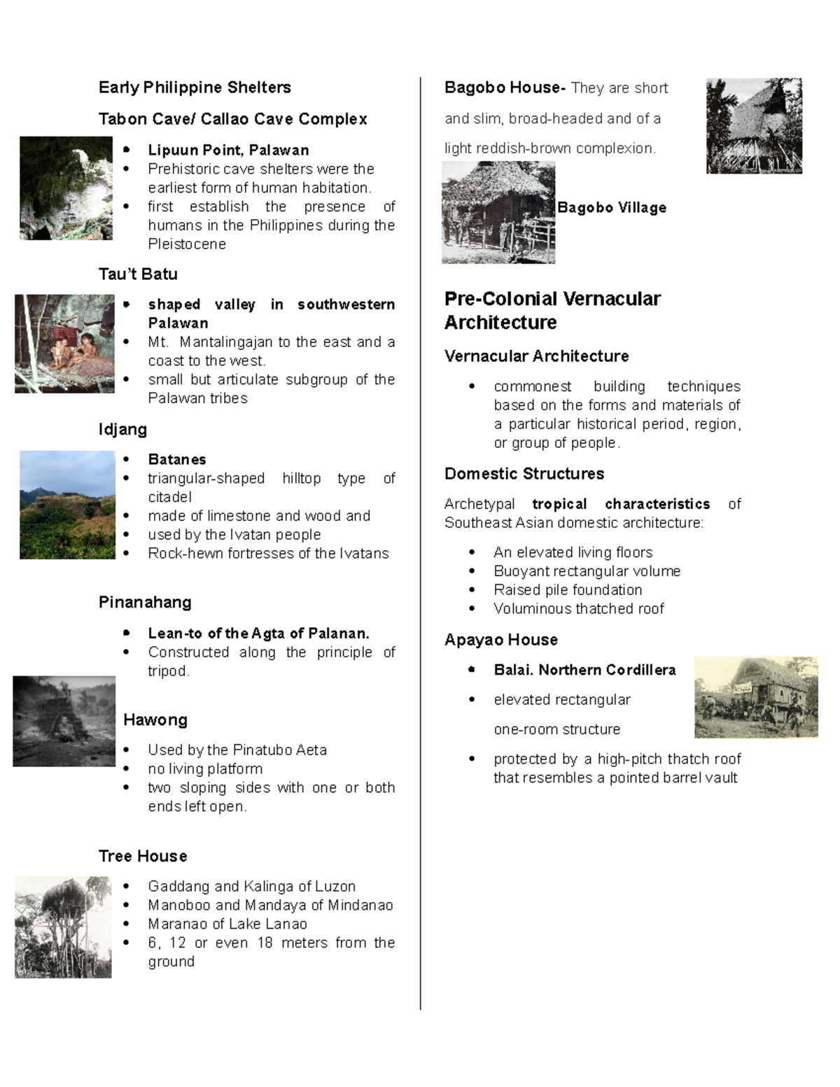 Early Philippine Shelters Early Philippine Shelters Tabon Cave