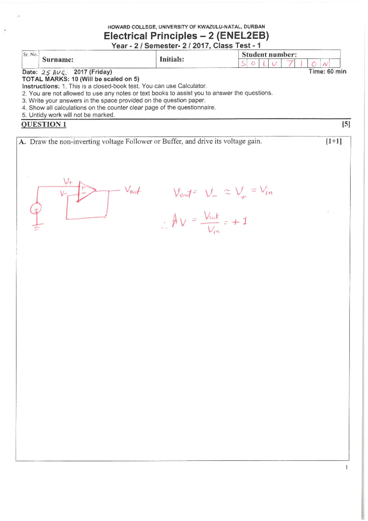 Class Test 1 2017 Solution - ENEL2EB - Studocu