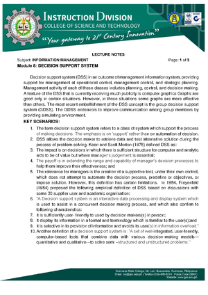 Module-3-IM - SAMPLE LECTURE NOTES - Subject: INFORMATION MANAGEMENT ...