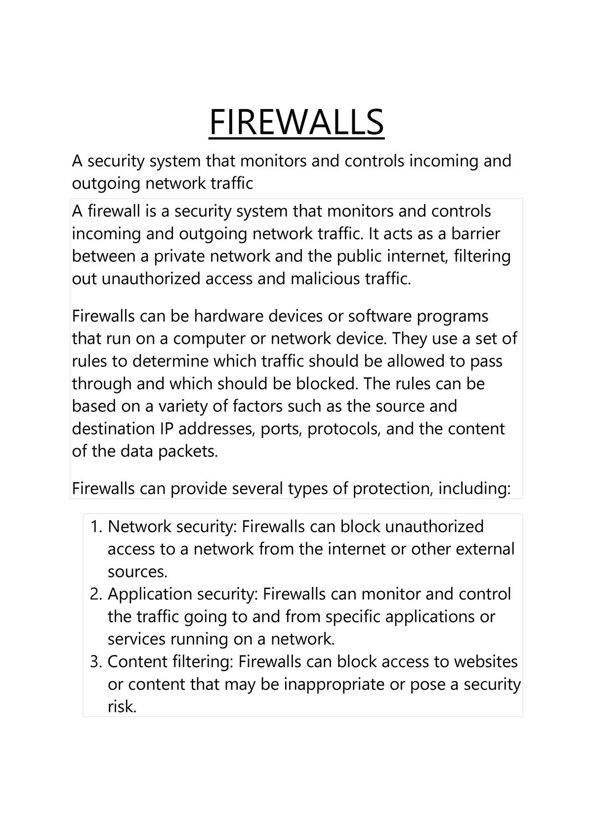 Firewalls Complete Note - FIREWALLS A security system that monitors and ...