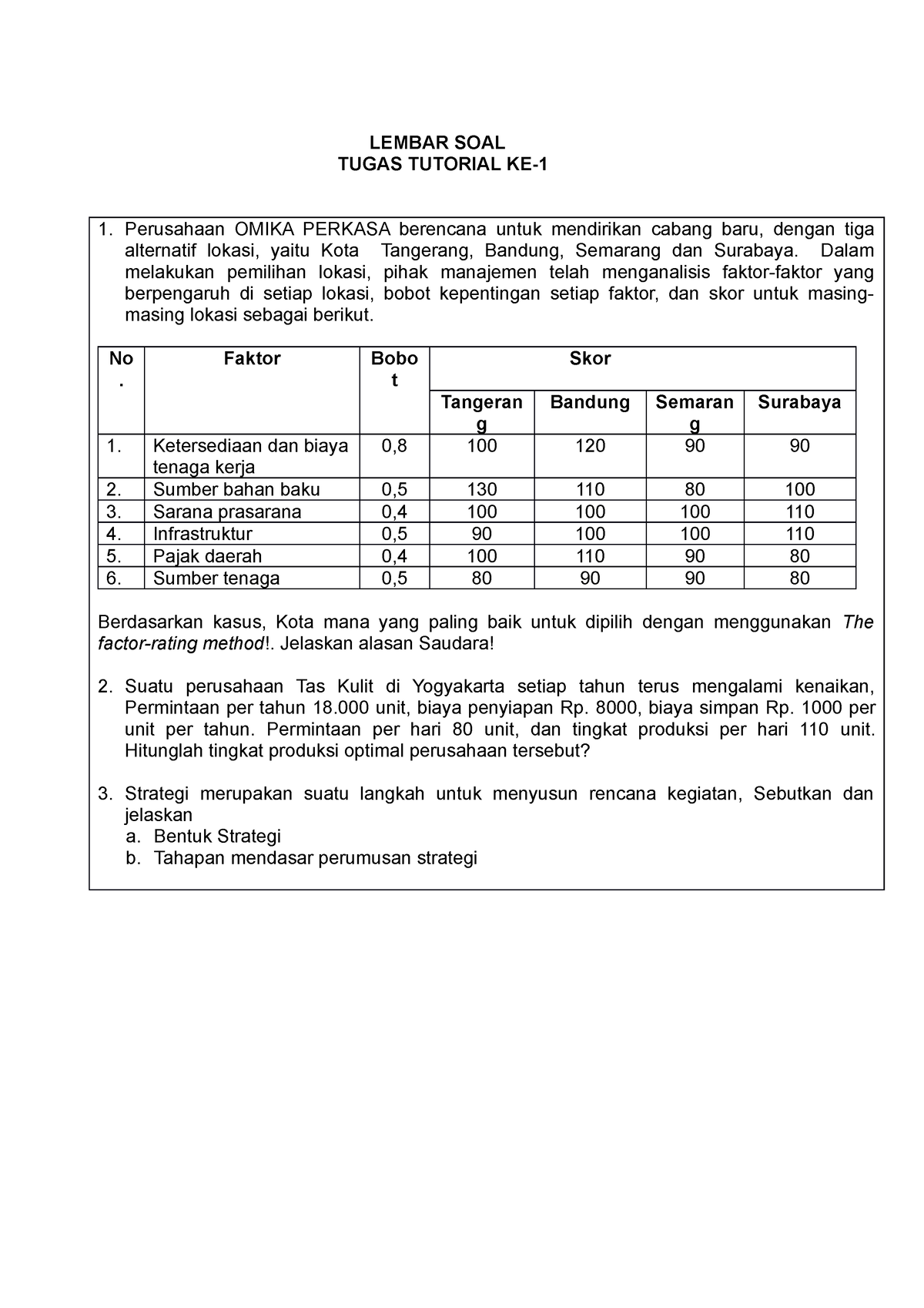 Revisi Tugas 1 - LEMBAR SOAL TUGAS TUTORIAL KE- Perusahaan OMIKA ...