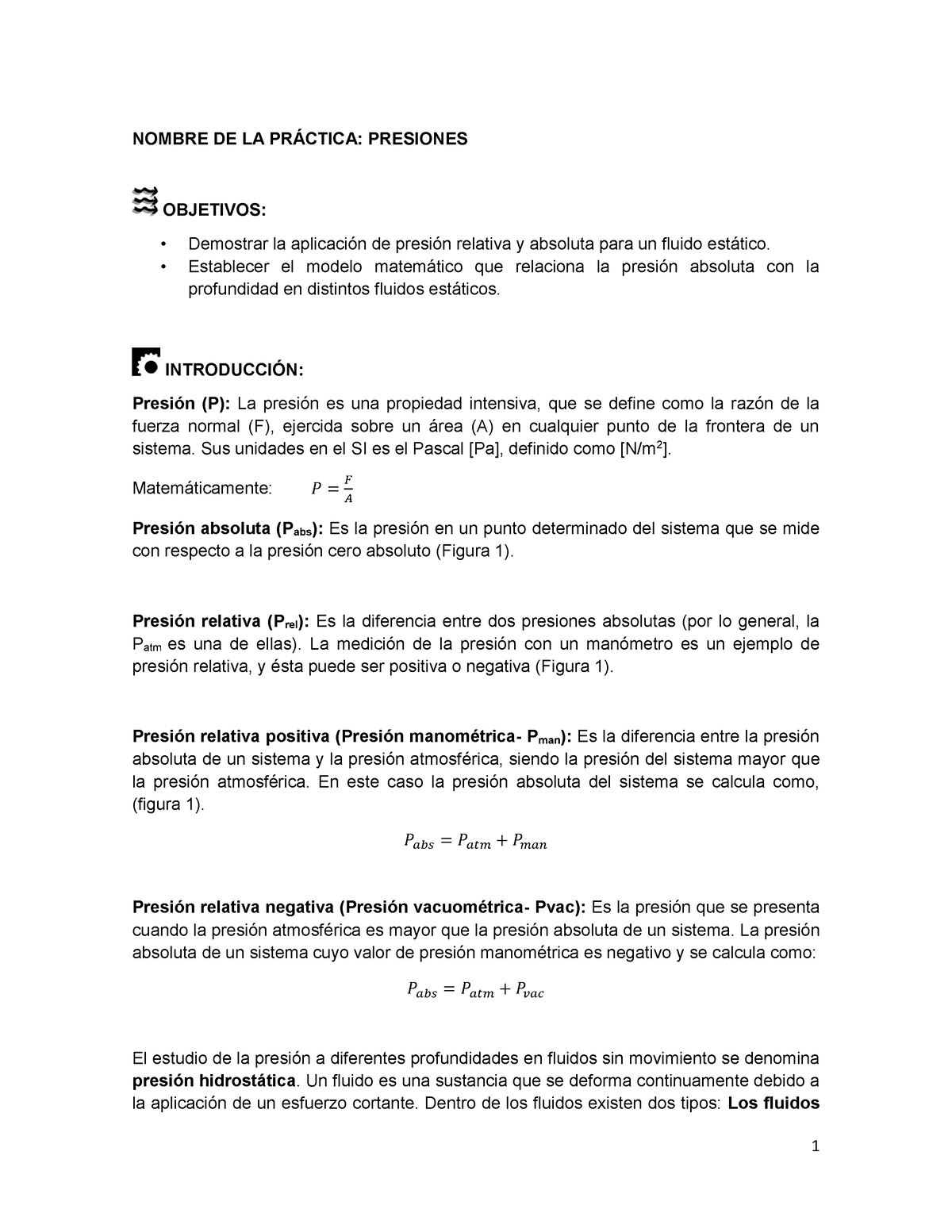 Práctica Presiones - Práctica de termodinámica para 5to o 6to semetre -  NOMBRE DE LA PRÁCTICA: - Studocu