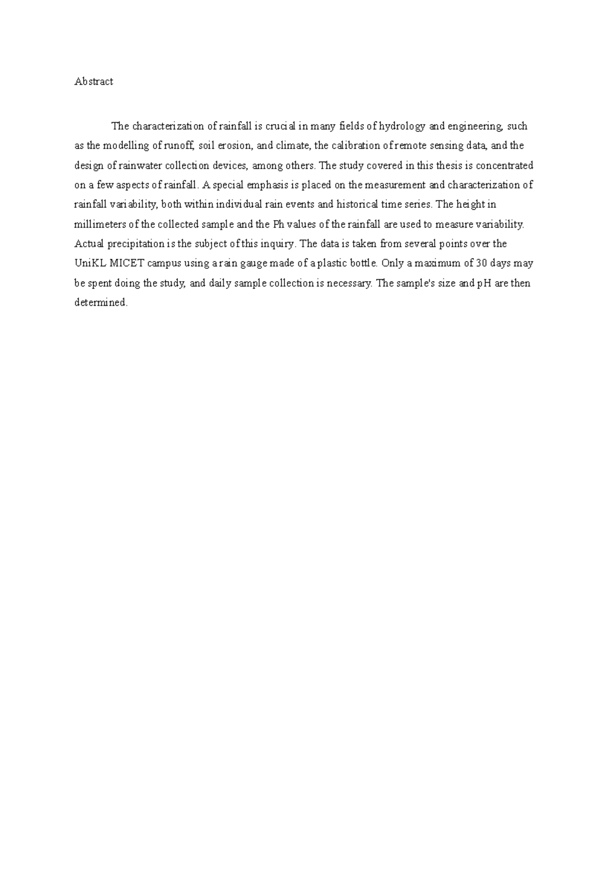 Abstract rainfall - result - Abstract The characterization of rainfall ...