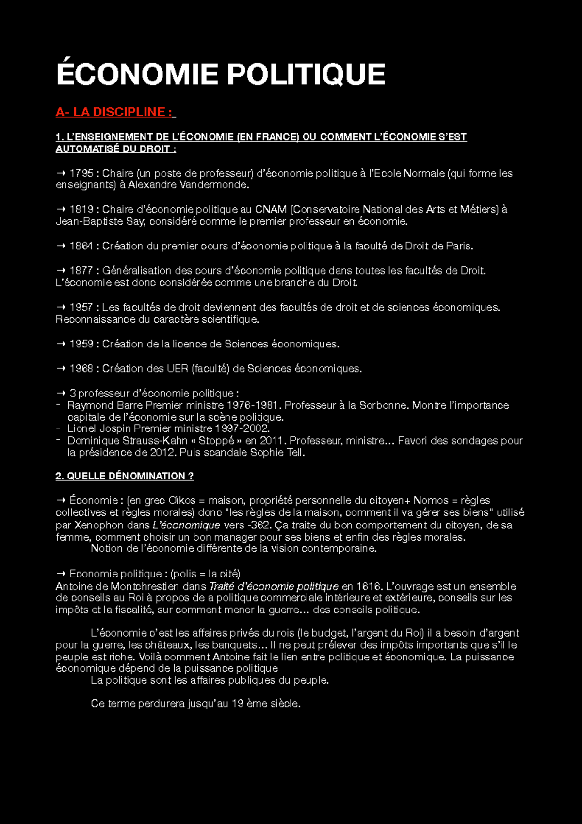 Cours Économie Politique S1 ÉCONOMIE POLITIQUE A LA DISCIPLINE 1