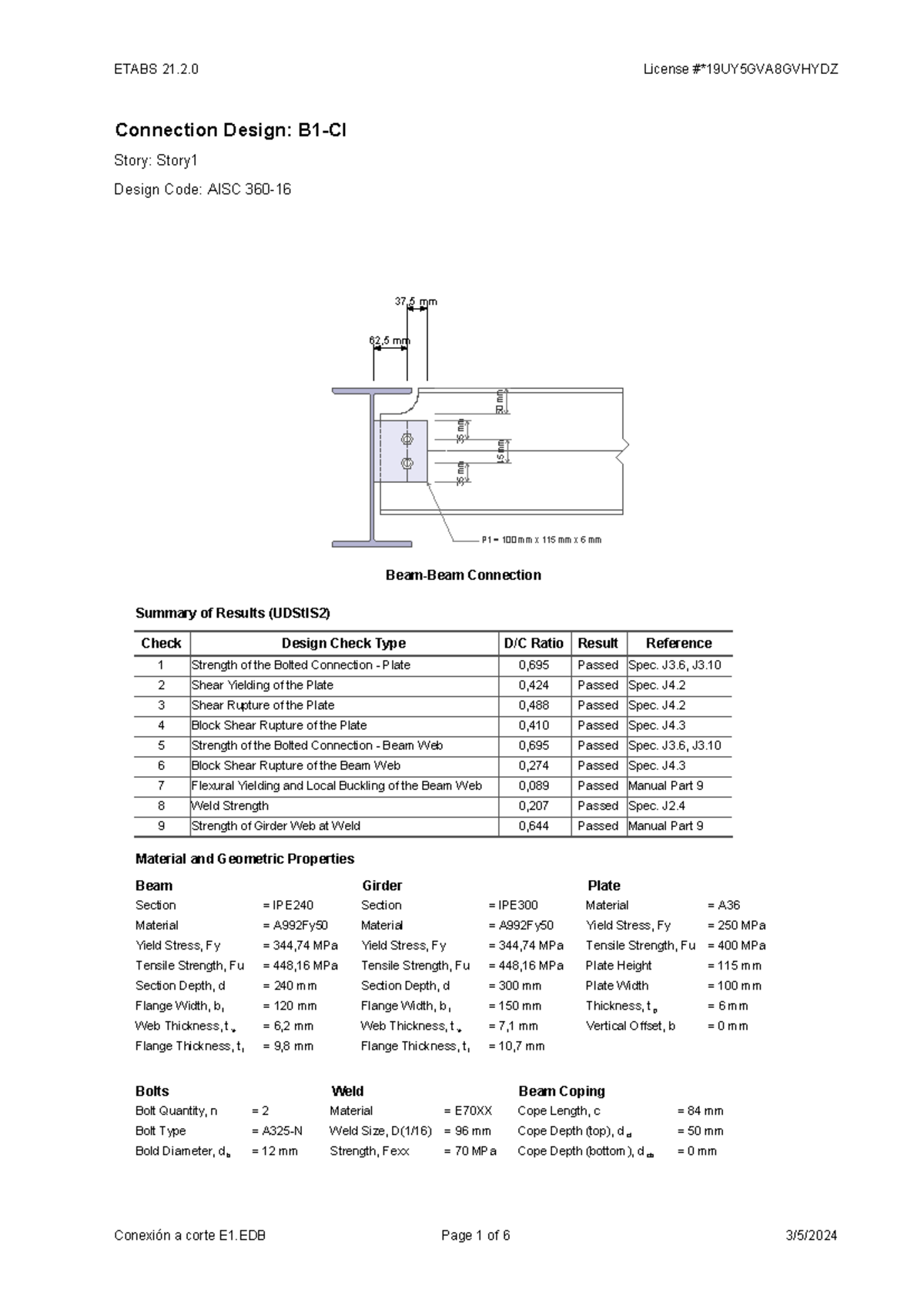 3 Reporte de diseño de conexión a corte en Etabs - Connection Design ...