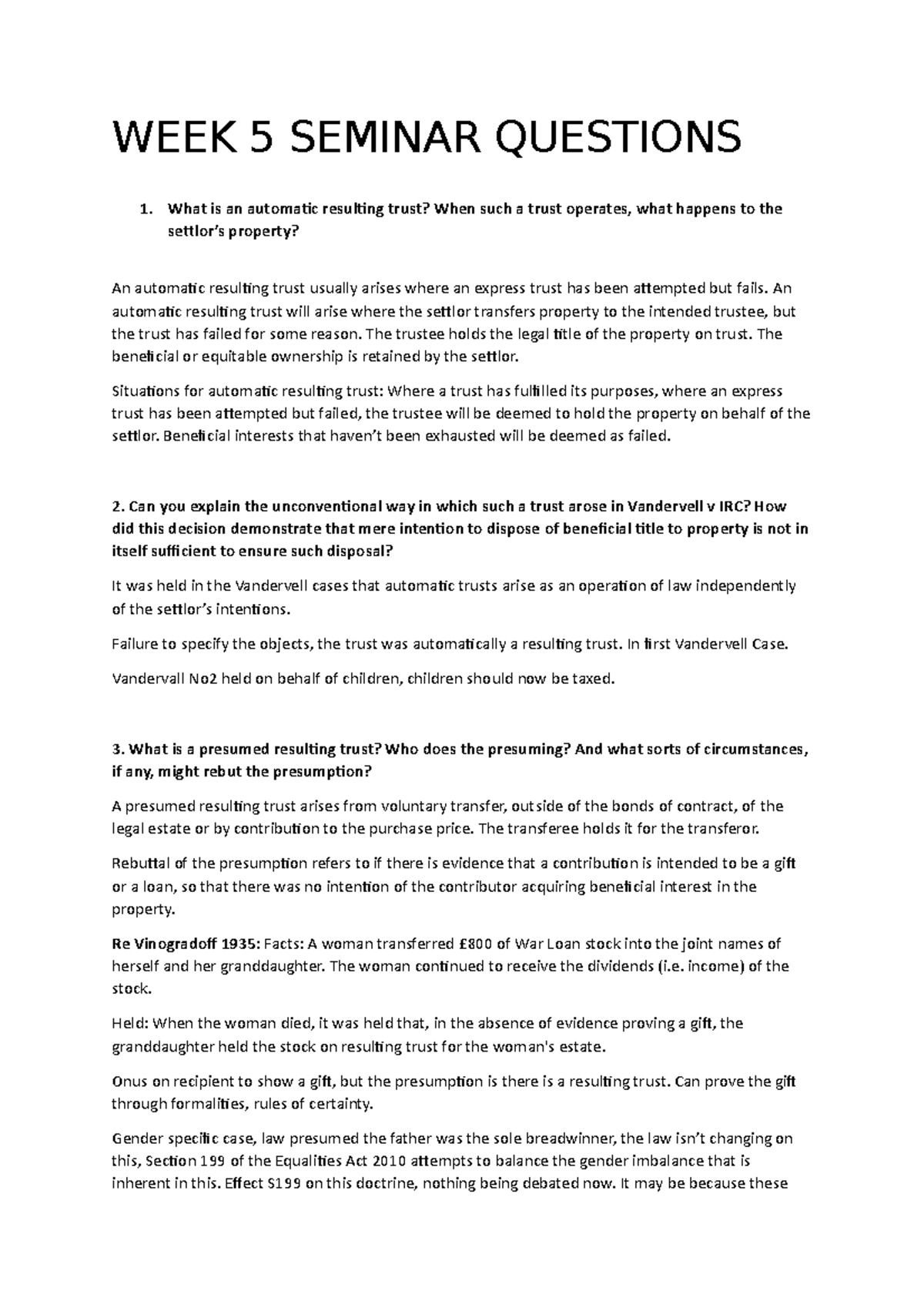 Week 5 Resulting Trusts Seminar Questions n Answers - WEEK 5 SEMINAR ...