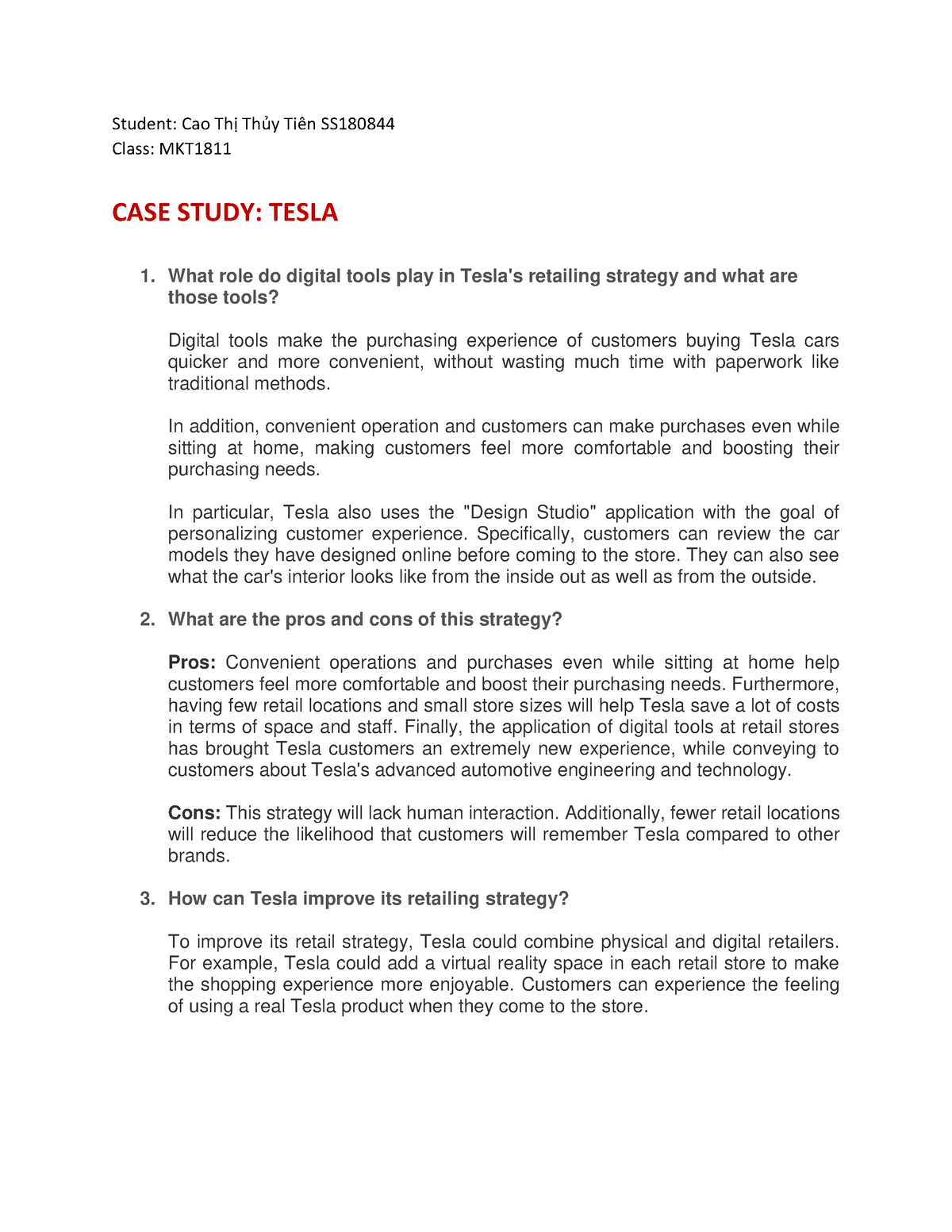 case study tesla assignment
