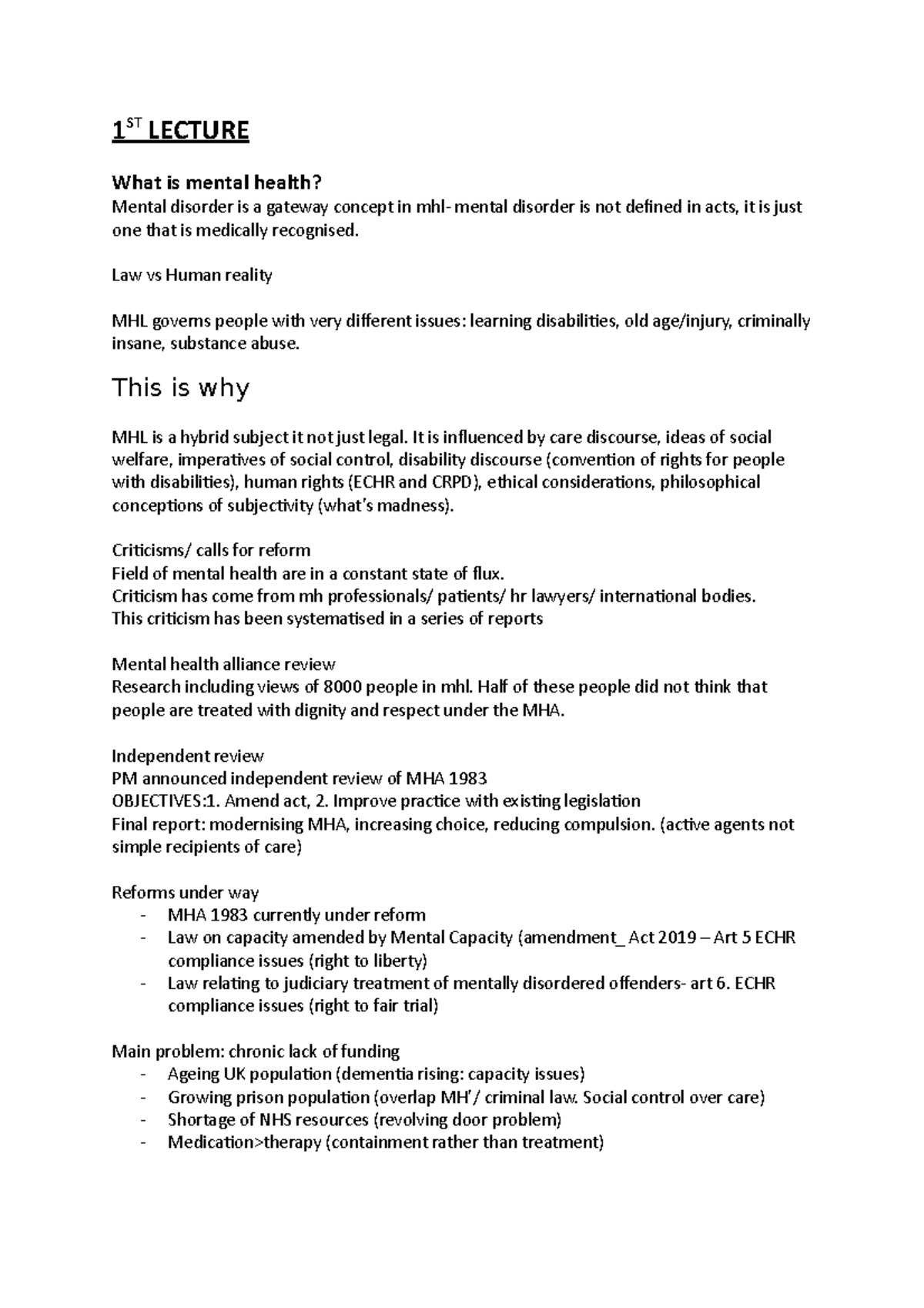 Mental Health Law Lectures 1 ST LECTURE What Is Mental Health Mental 