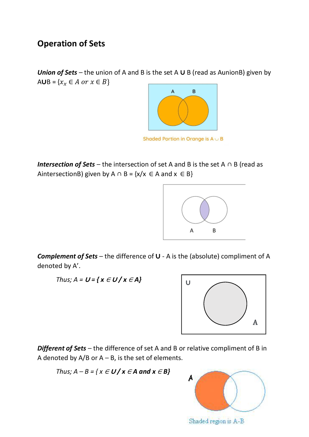 assignment 3 operations of sets