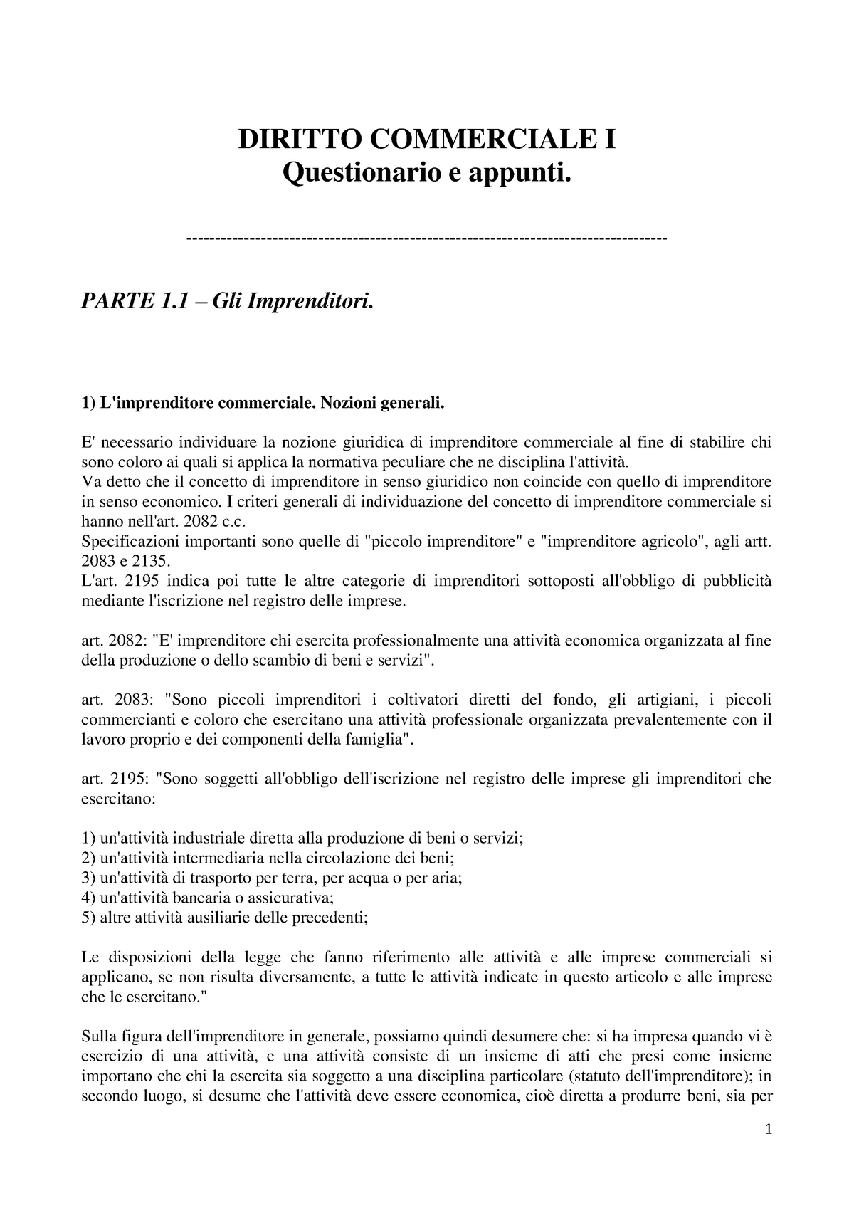 Appunti - Diritto Commerciale Parte 1 - DIRITTO COMMERCIALE I ...