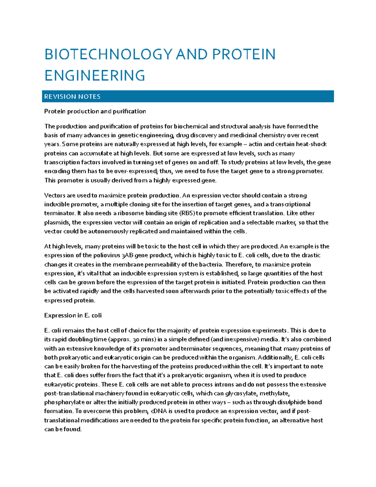 Biotechnology and Engineering - BIOTECHNOLOGY AND PROTEIN ENGINEERING ...