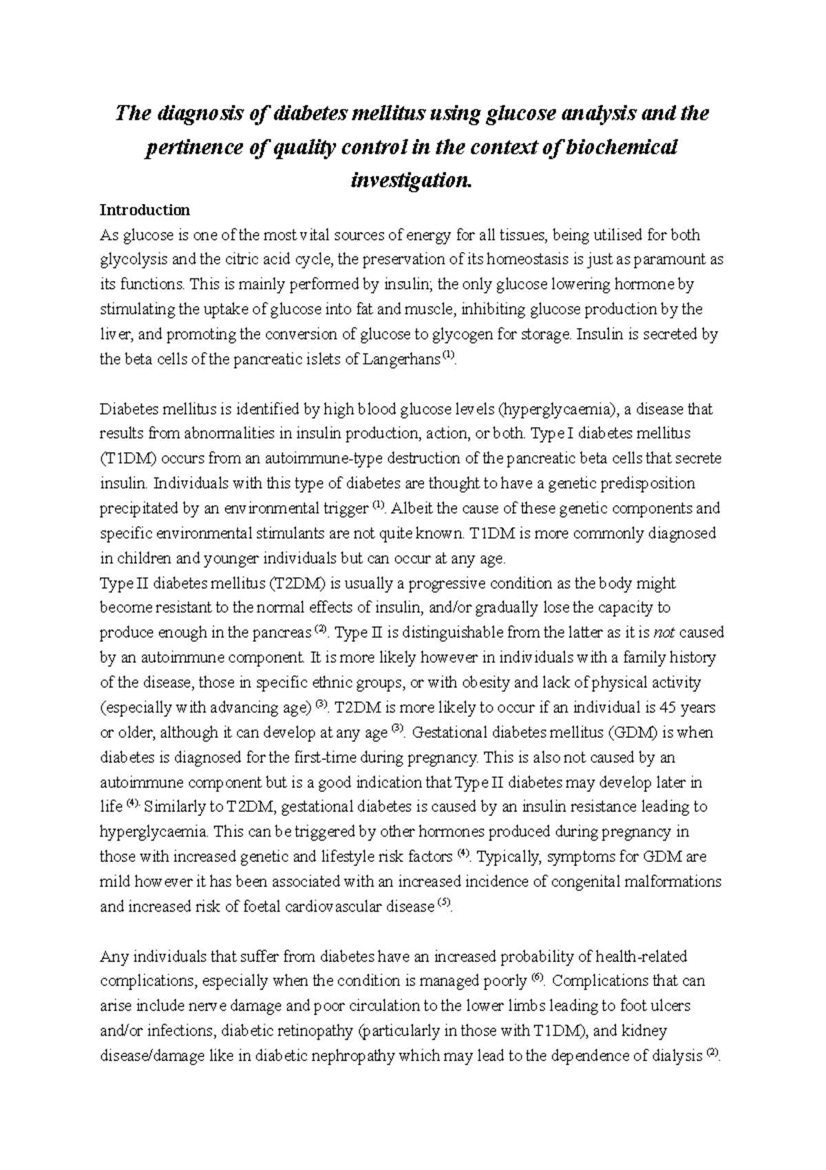 The diagnosis of diabetes mellitus using glucose analysis and the ...