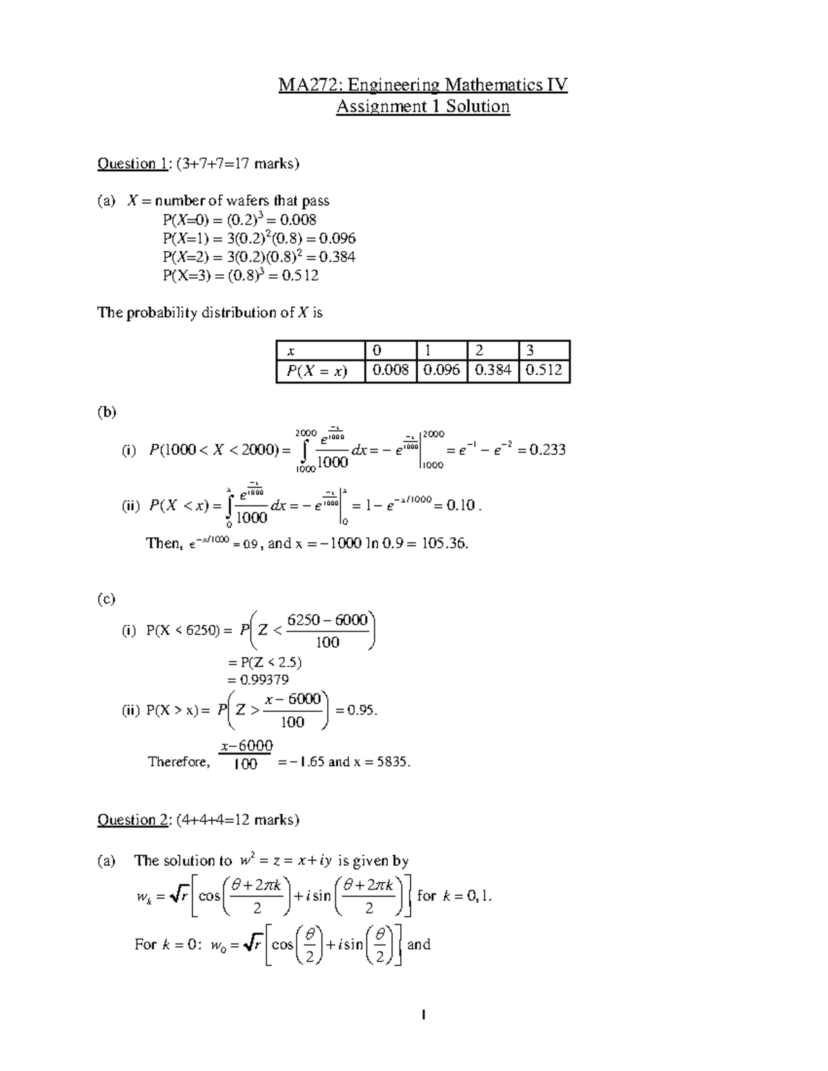 Assignment 1 sol - Engineering mathematics - Studocu