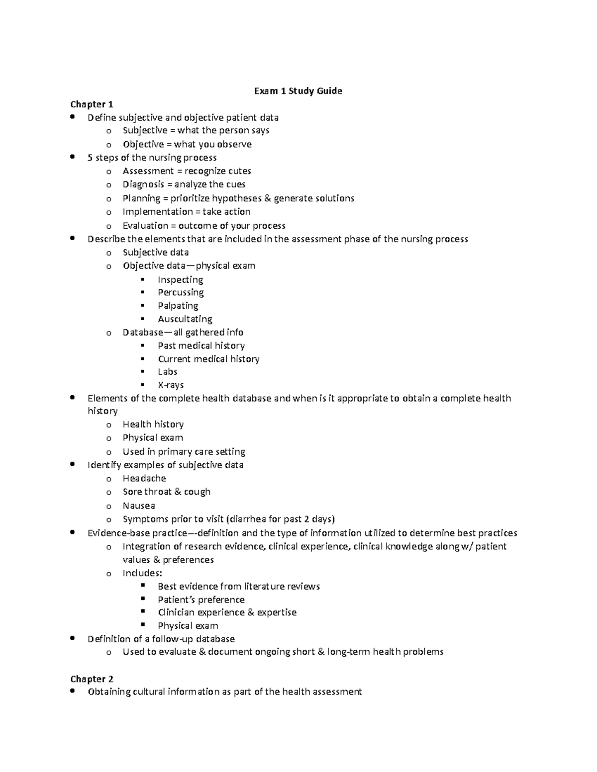 Exam 1 Study Guide - Exam 1 Study Guide Chapter 1 Define Subjective And ...