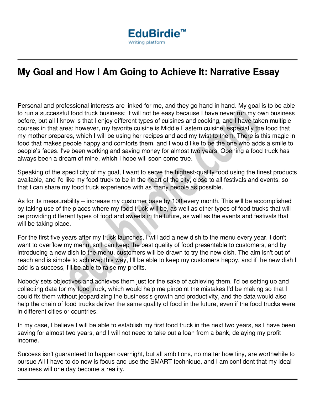 achieving a goal narrative essay