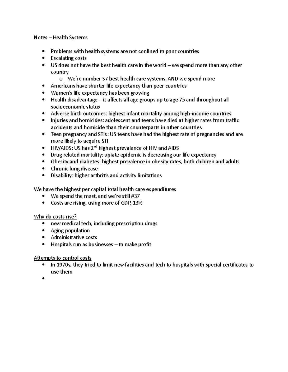 Notes – Health Systems - Notes – Health Systems Problems with health ...