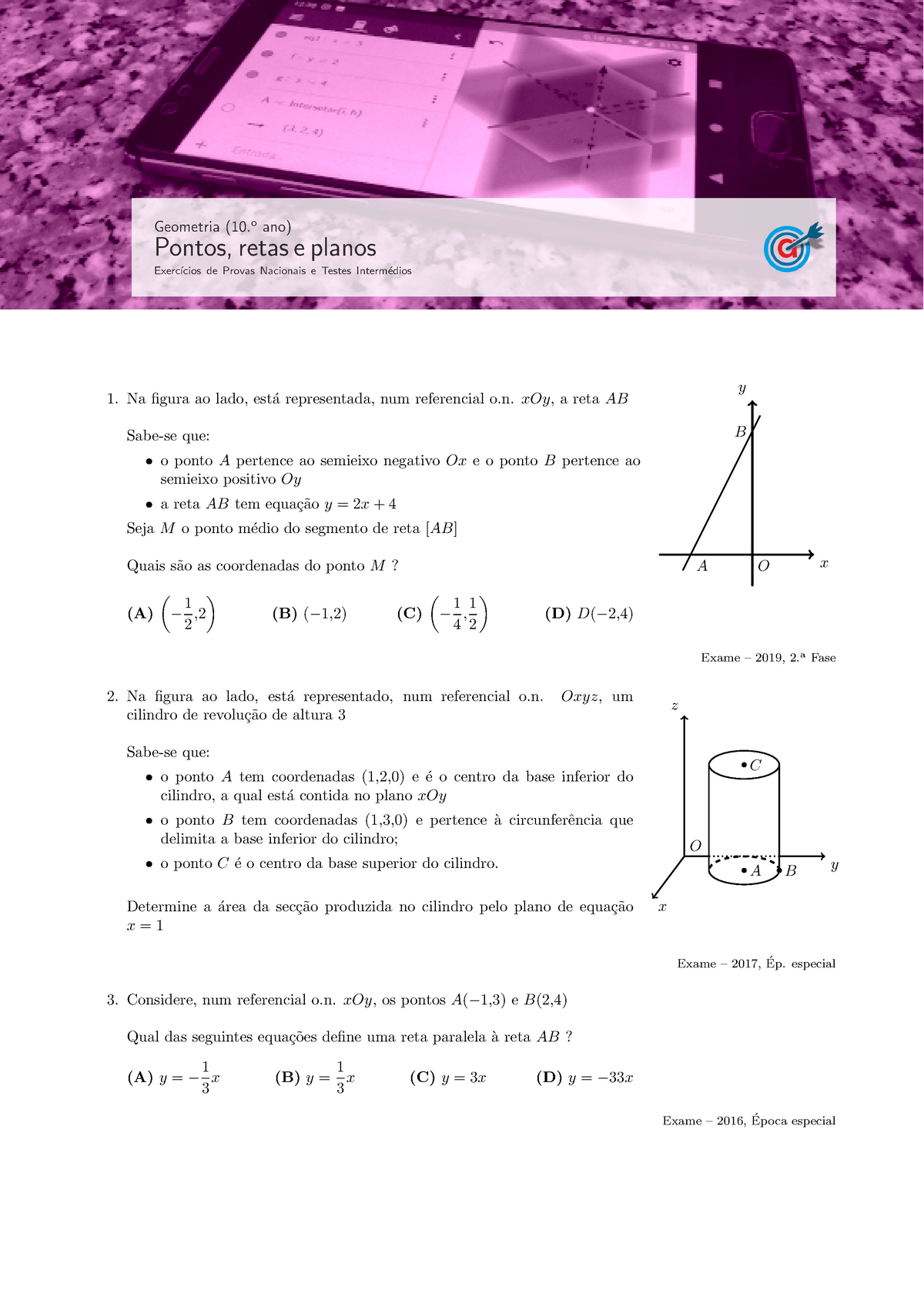 Pontos Retas Planos Geometria 10 Pontos Retas E Planos Exerc ́ıcios De Provas Nacionais E 3302