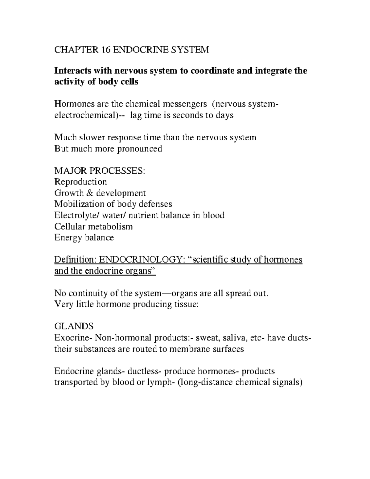 Ch. 16 Endocrine - CHAPTER 16 ENDOCRINE SYSTEM Interacts With Nervous ...