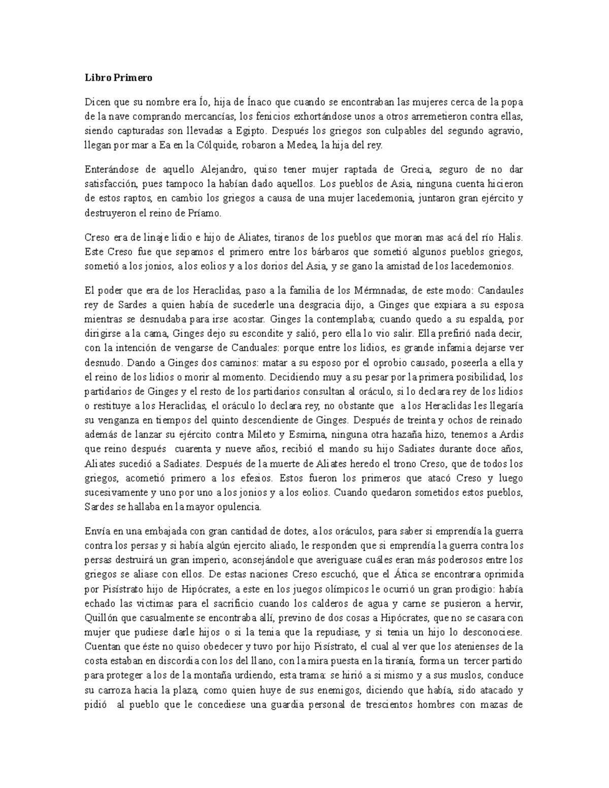 Heródoto Los 9 libros de la historia [Resumen 2] Libro Primero