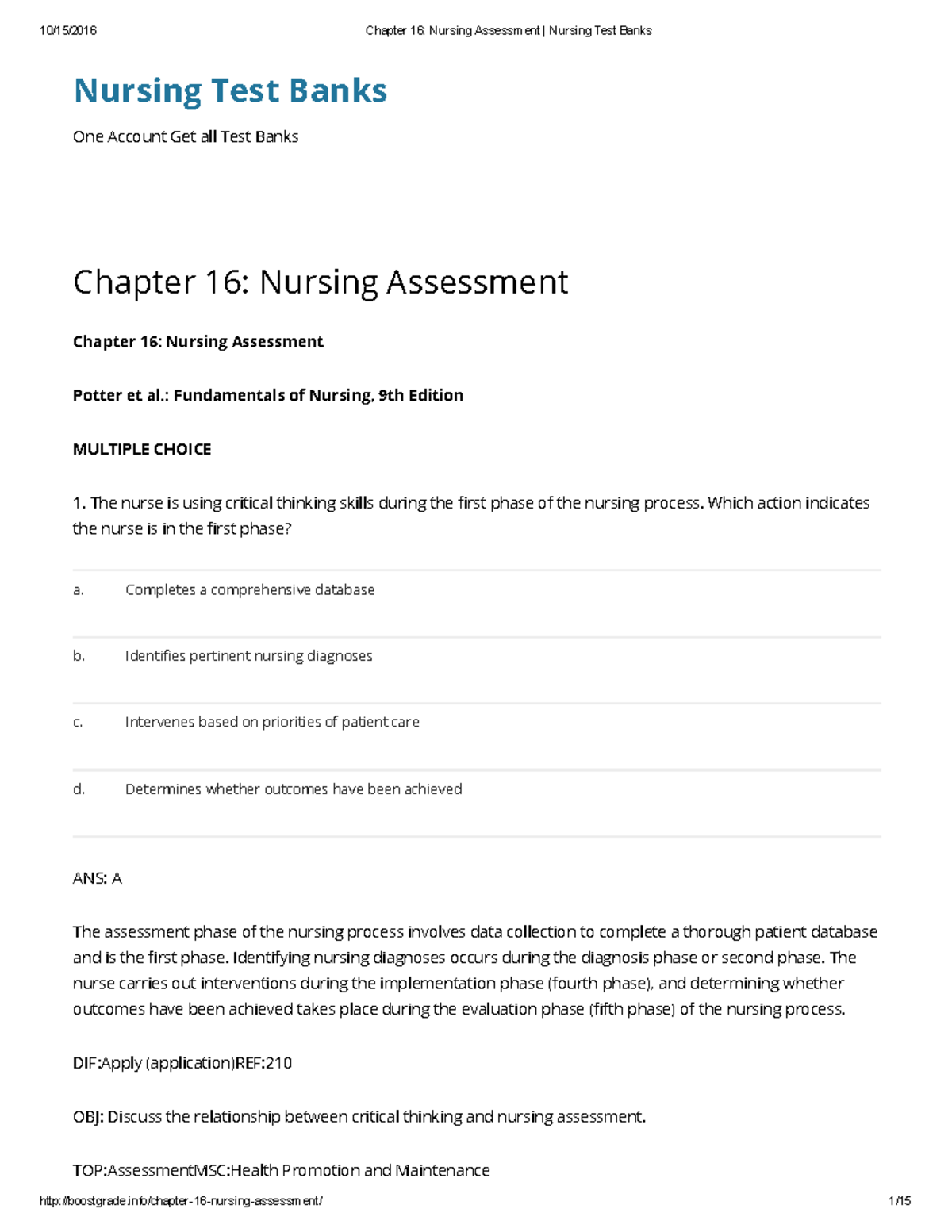 16 Nursing Assessment Nursing Test Banks - Nursing Test Banks One ...