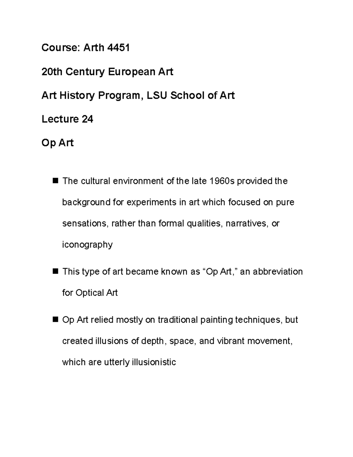 Op Art arth history 20th century contemporary arts notes Course
