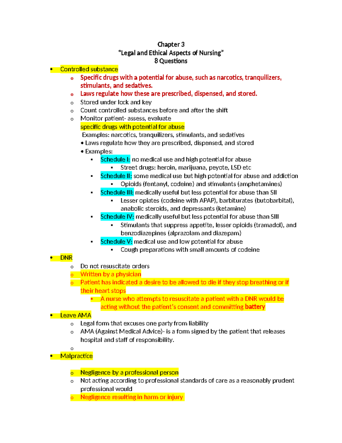 Exam 4 theory - exam 4 blueprint - Chapter 3 “Legal and Ethical Aspects ...