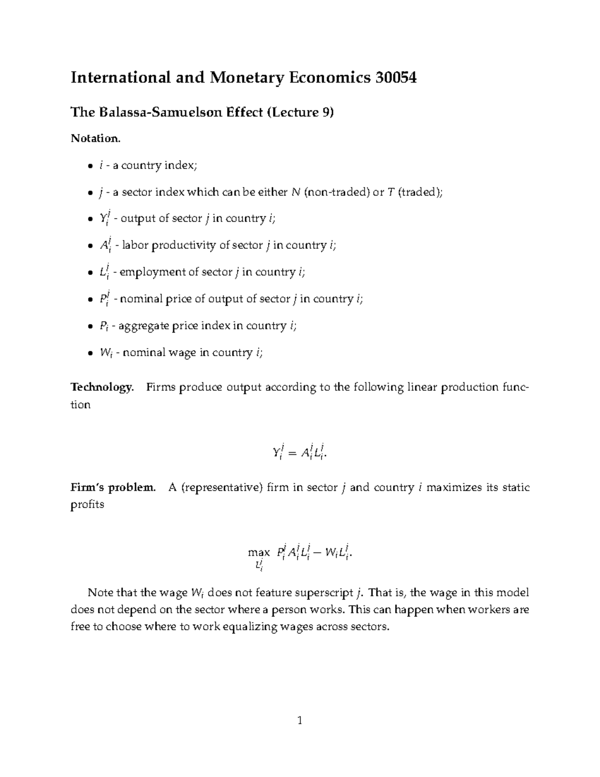Balassa Samuelson Effect - Professor's notes - International and ...