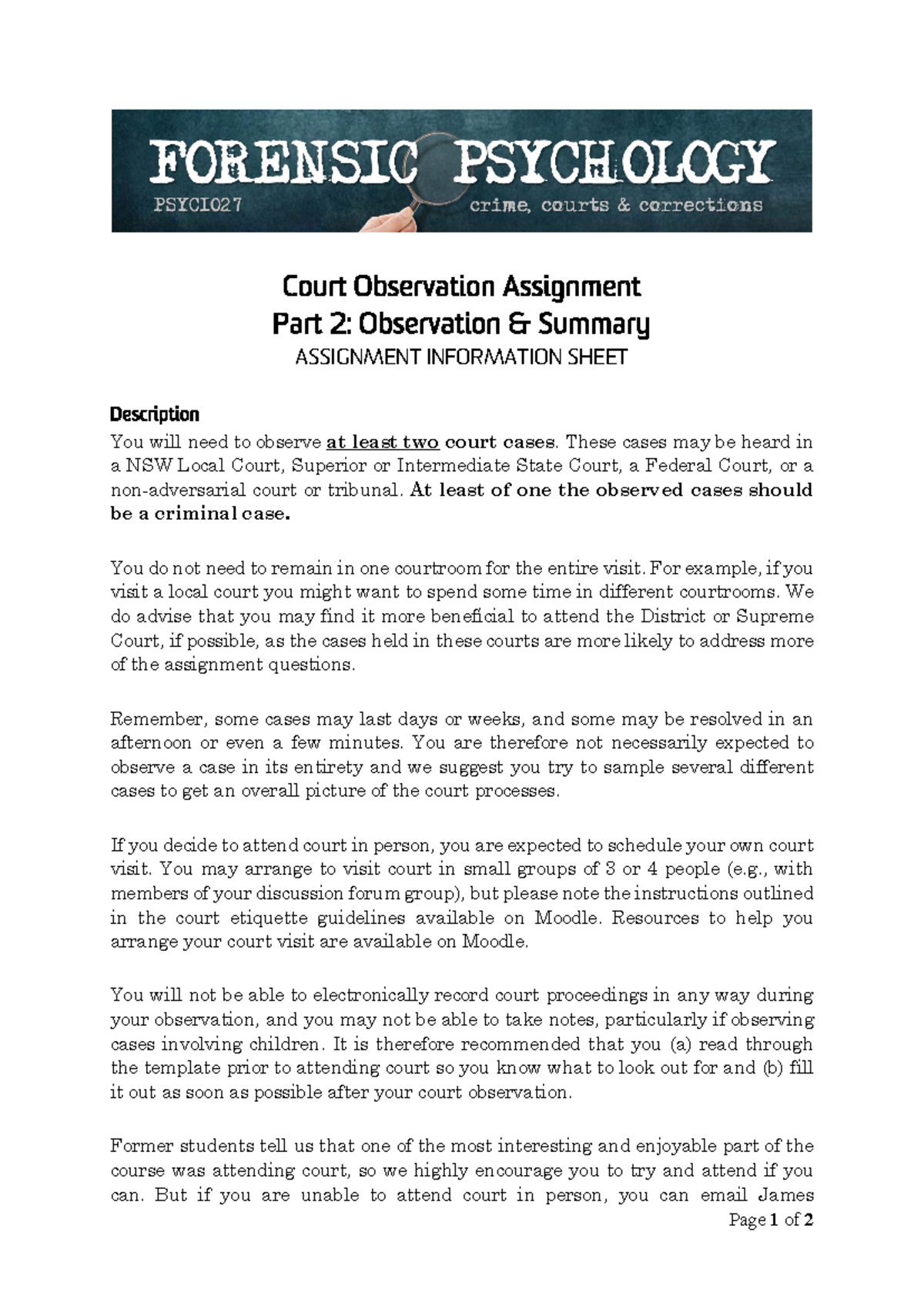 court observation assignment