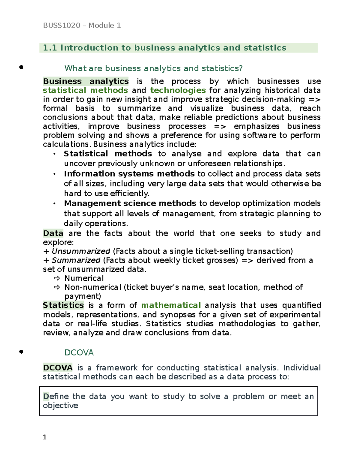 BUSS1020 - Module 1 - 1 Introduction To Business Analytics And ...