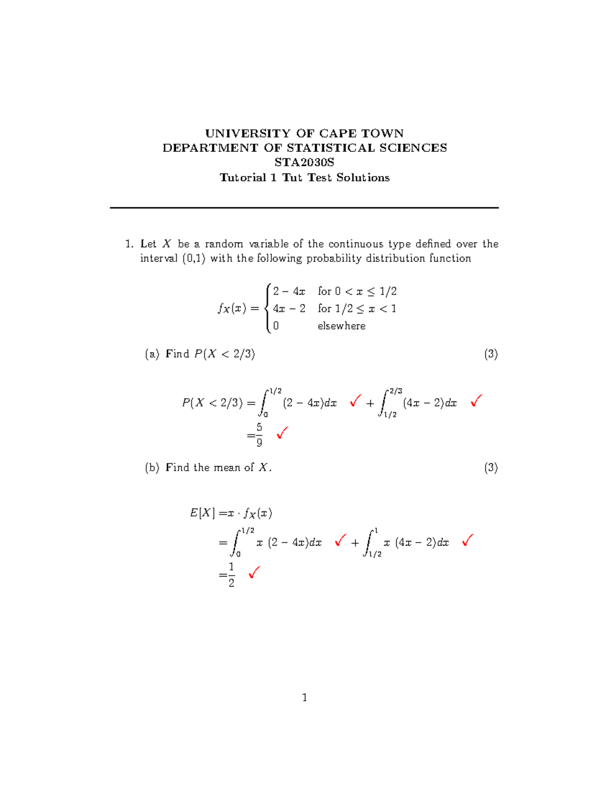 Tutorial 1 - tut test solution solution - UNIVERSITY OF CAPE TOWN ...