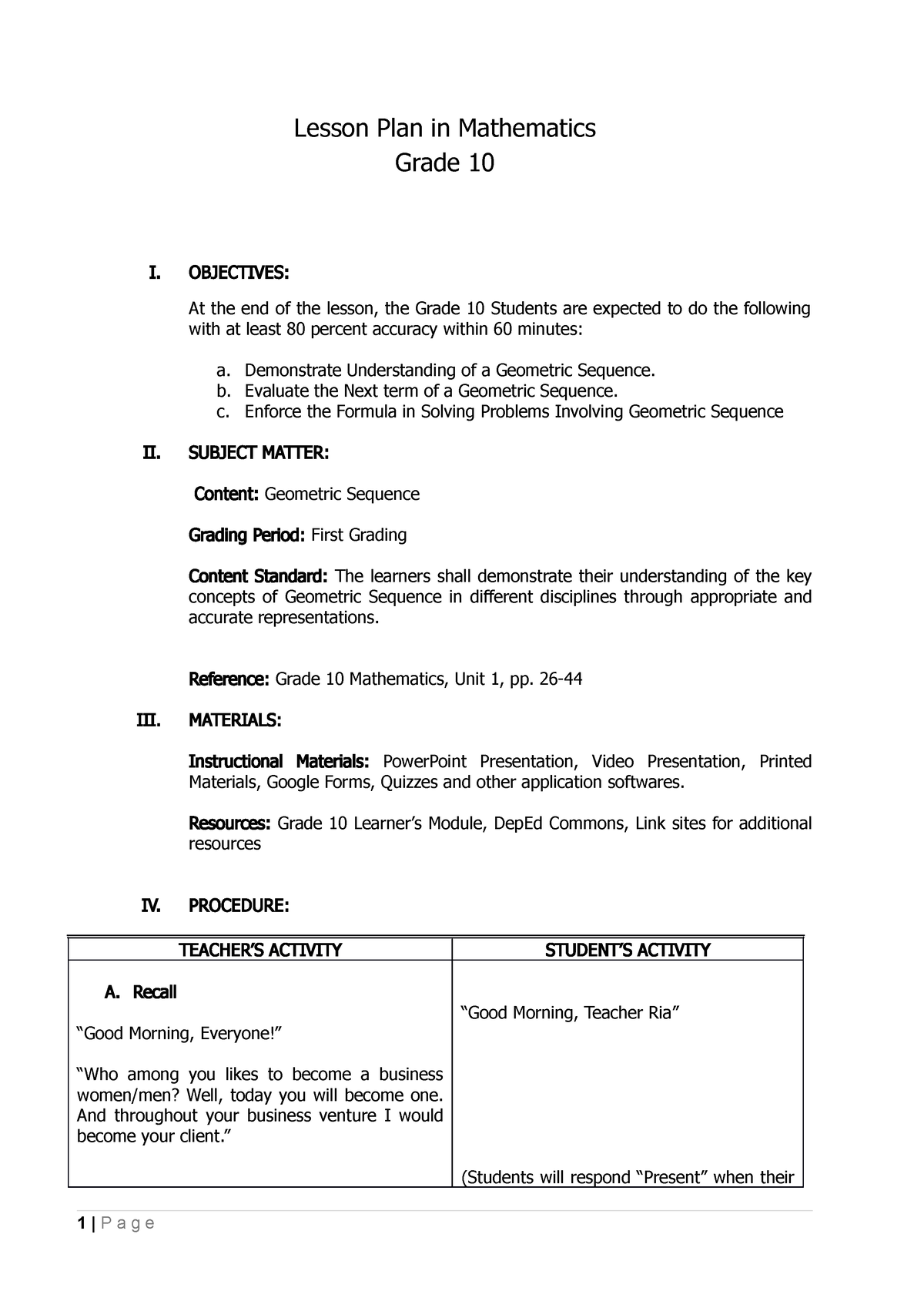 Lesson-Plan-in-Mathematics-As21 - Lesson Plan In Mathematics Grade 10 I ...