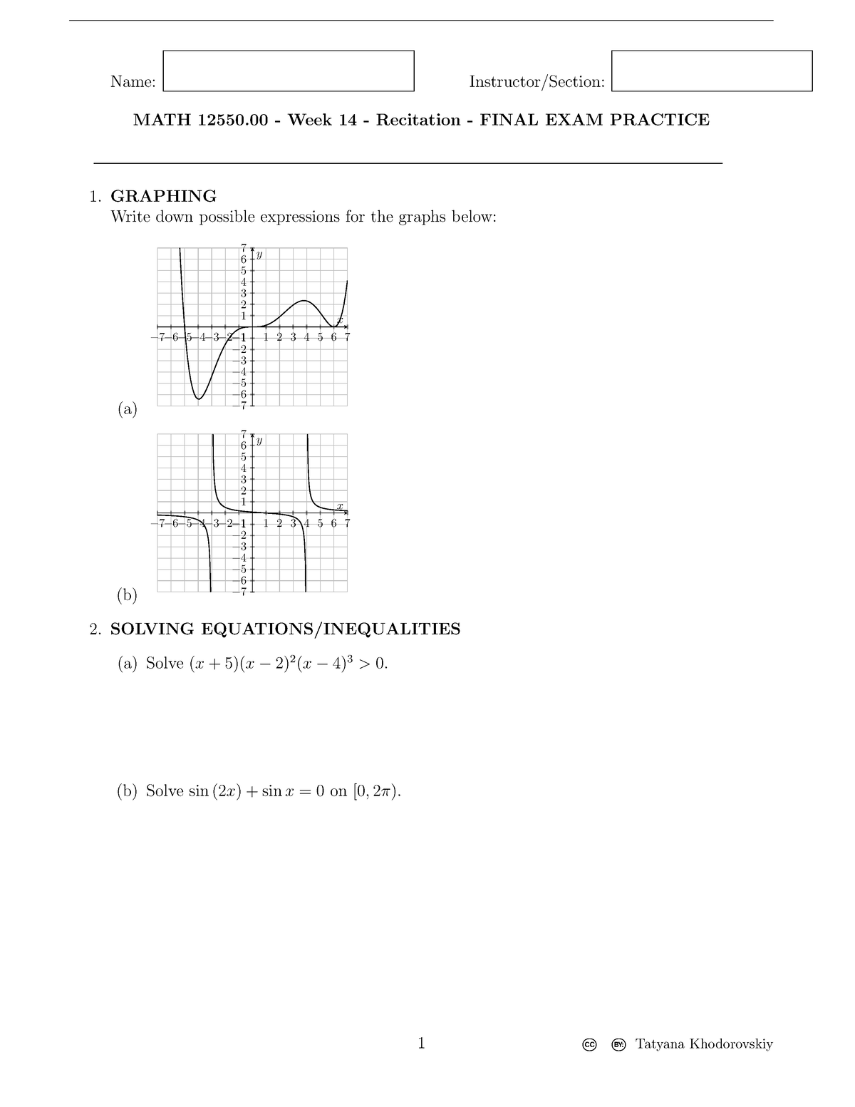 MATH12550 Fall2021 - Name: Instructor/Section: MATH 12550 - Week 14 ...