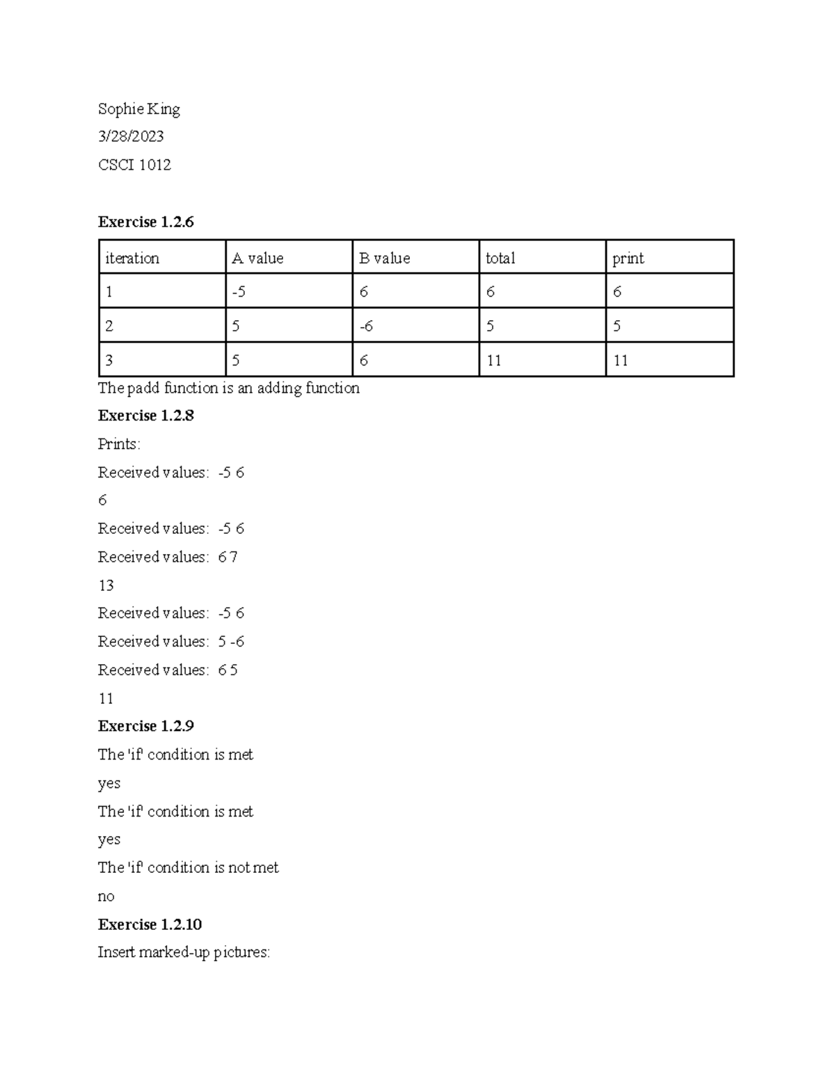 Module 1 - Sophie King 3/28/ CSCI 1012 Exercise 1. Exercise 1. Exercise ...