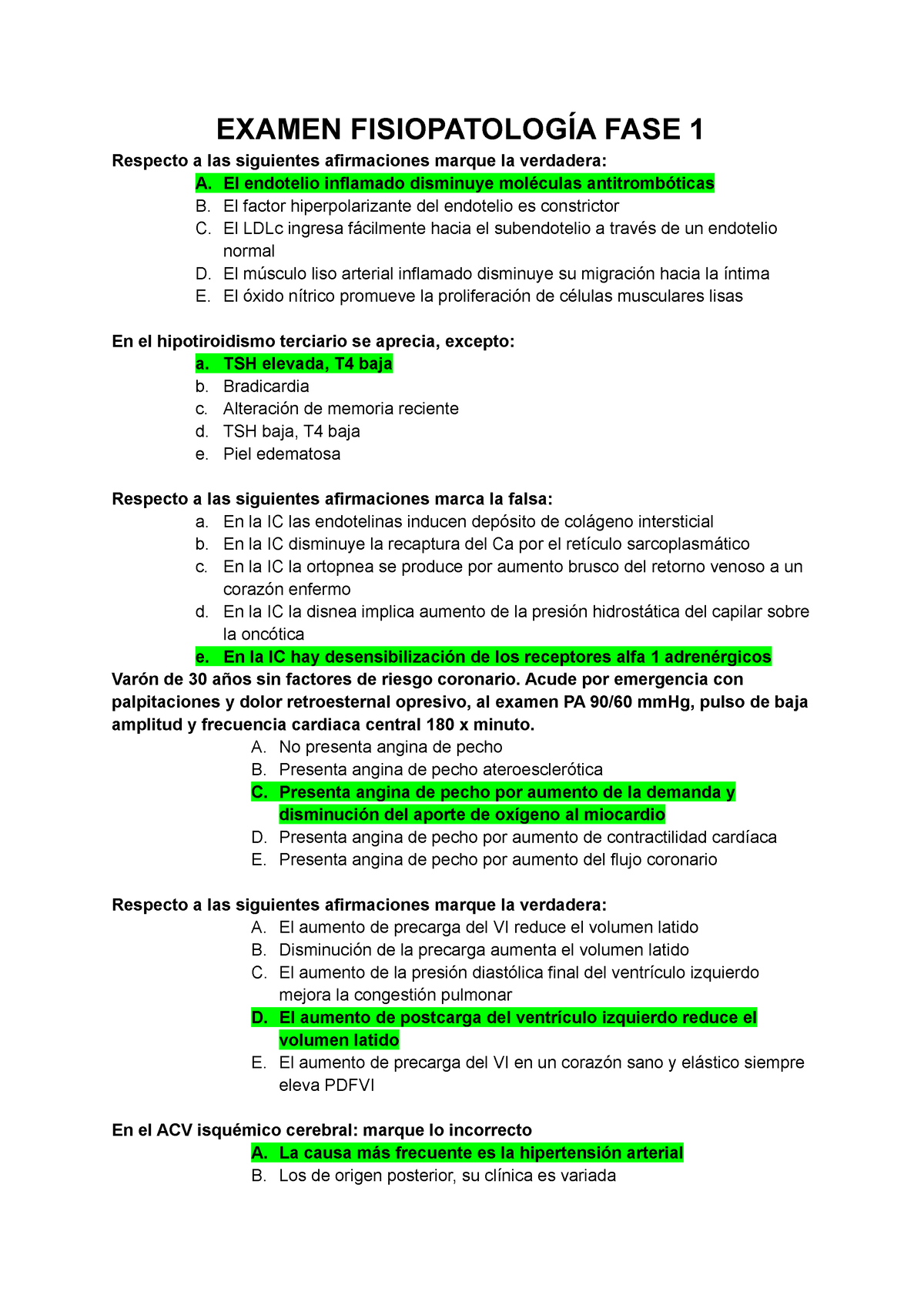 Exámenes Fisio - EXAMEN FISIOPATOLOGÍA FASE 1 Respecto A Las Siguientes ...