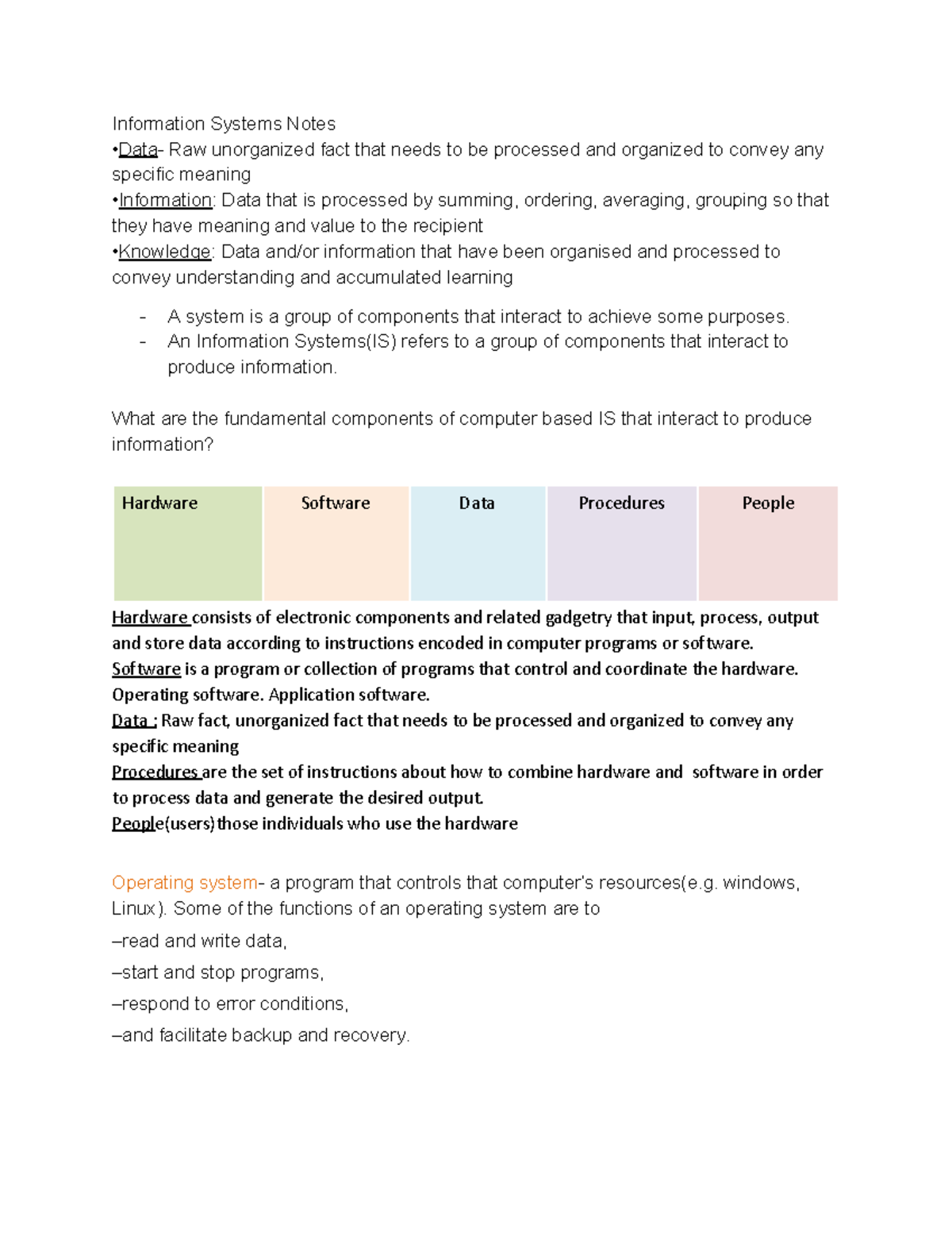 Information Systems Notes - Information Systems Notes Data - Raw ...