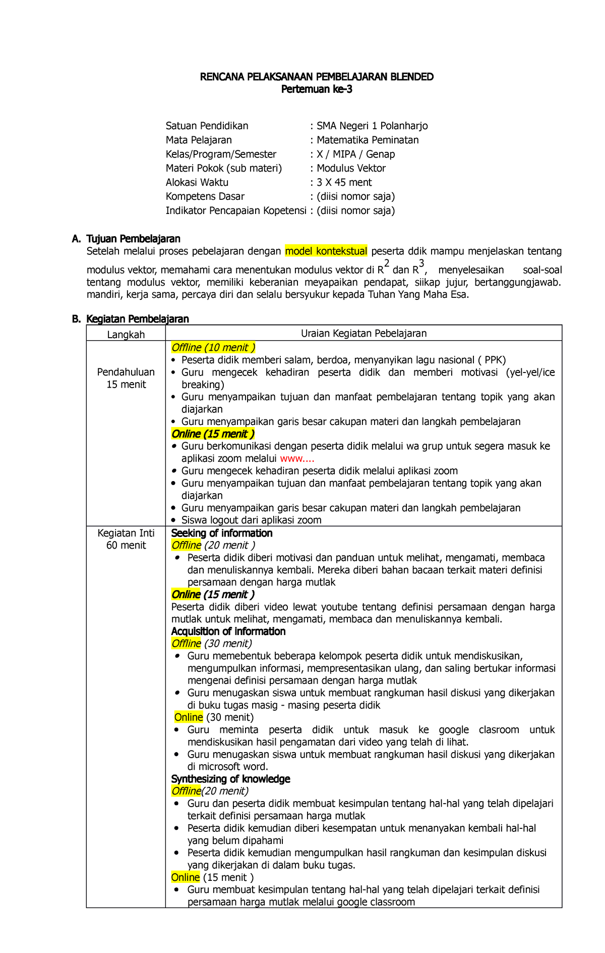 Format RPP - Cara Menyusun Rpp - RENCANA PELAKSANAAN PEMBELAJARAN ...