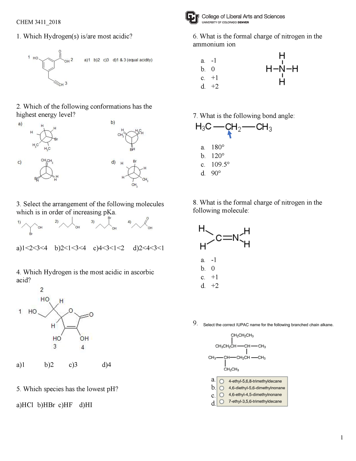 Exam 2018 Chem 3411 Organic Chemistry I Studocu