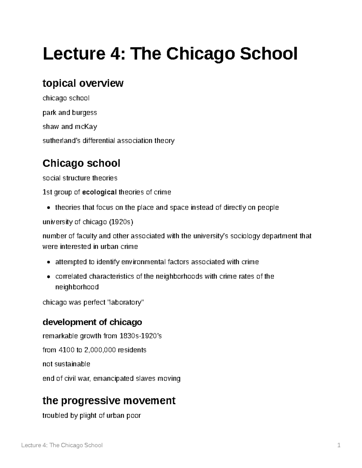 Lecture 4 The Chicago School Lecture 4 The Chicago School topical