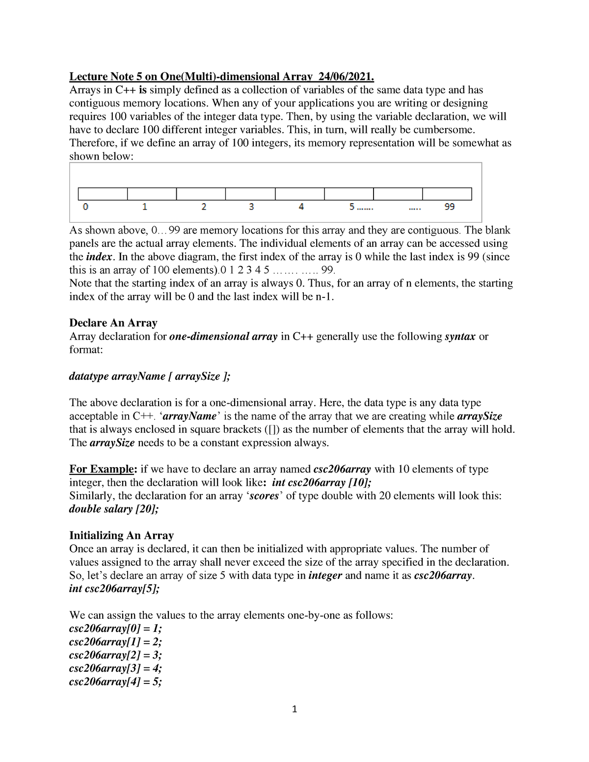 lecture-note-4-on-array-in-c-24-06-2021-lecture-note-5-on-one-multi