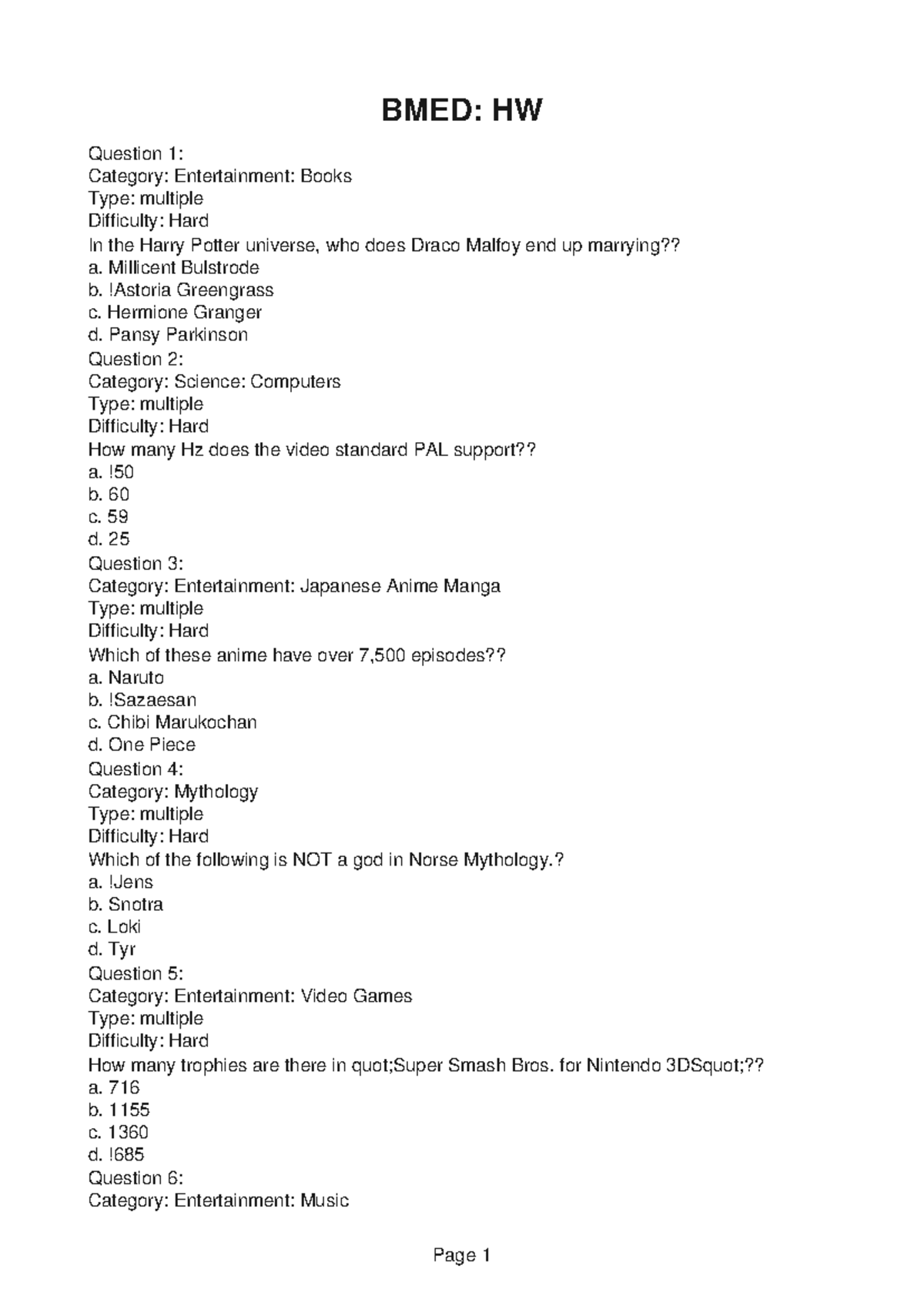 BMED125 Pre Lab 3 - BMED: HW Question 1: Category: Entertainment: Books ...