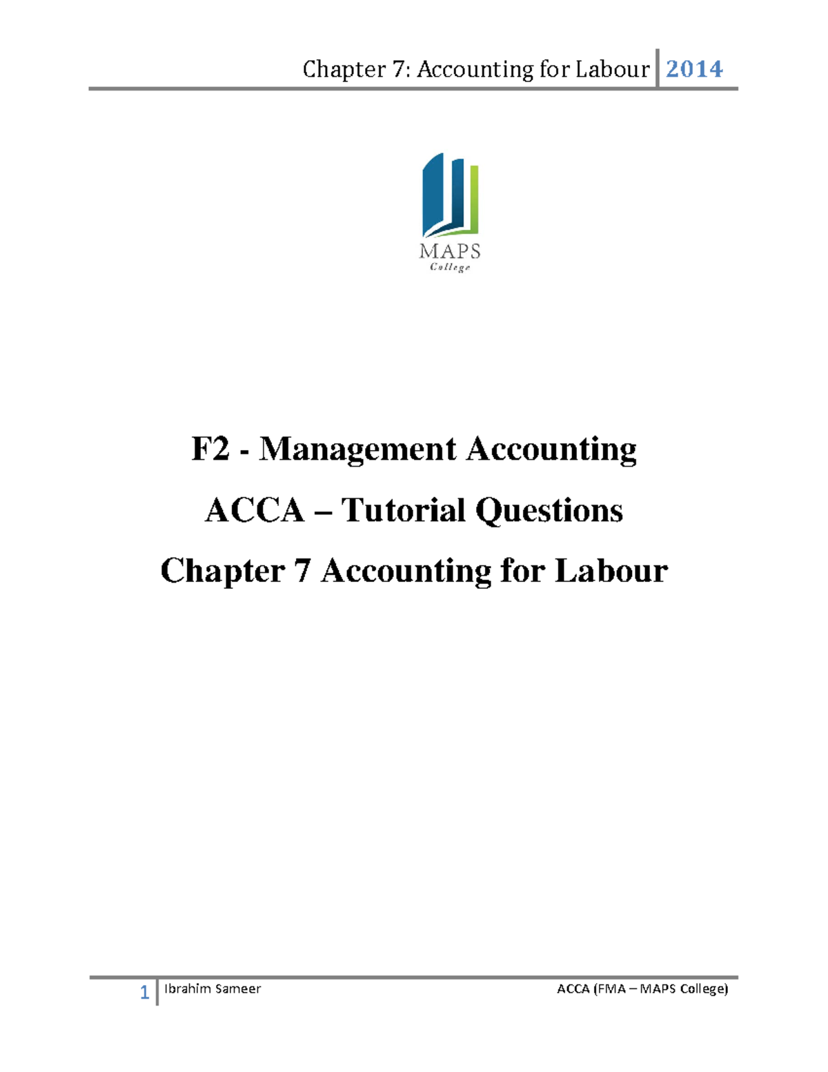 Chapter 7 Accounting For Labour 1 - F2 - Management Accounting ACCA ...