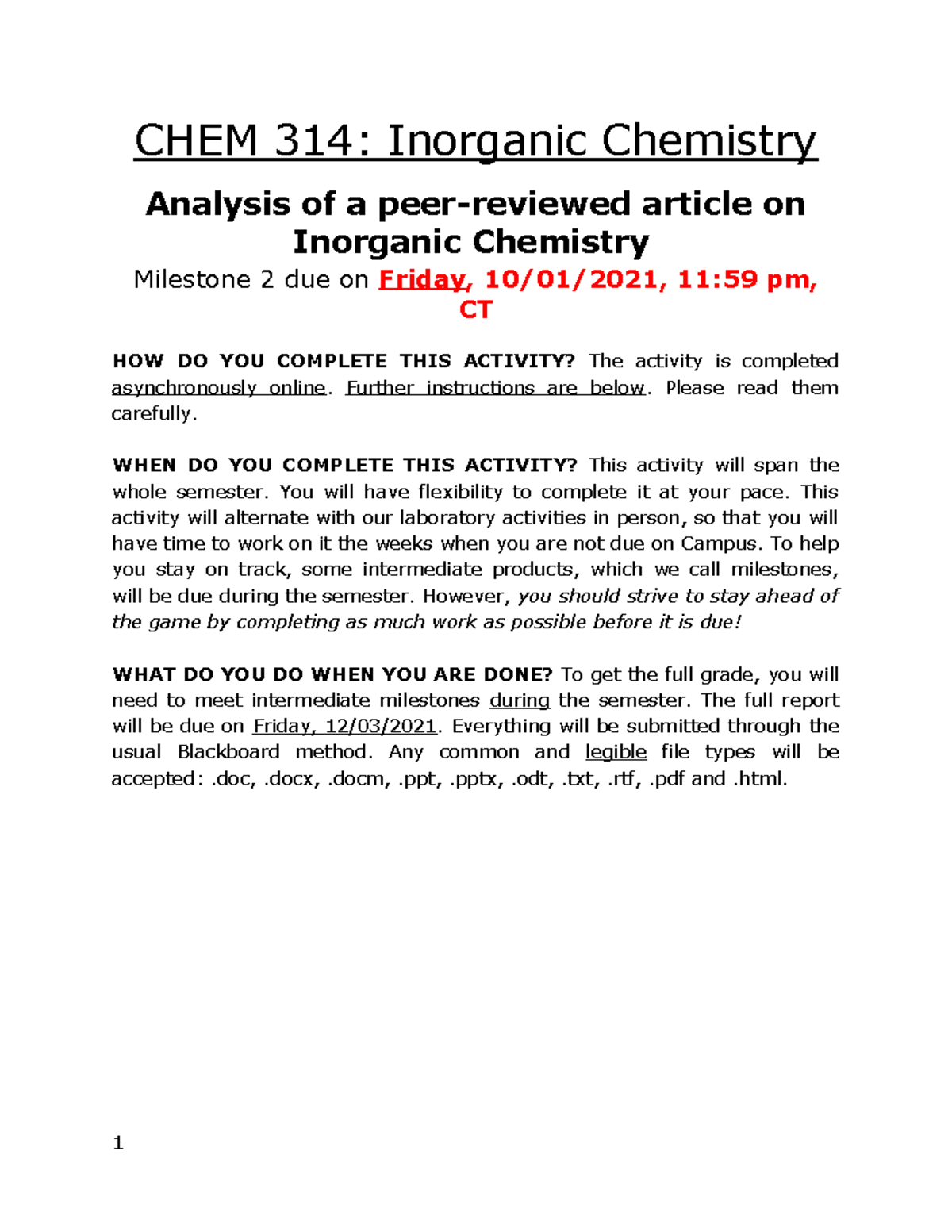 CHEM 314 Fall2021 Literature Analysis Milestone 2 Worksheet CHEM 314 Chemistry