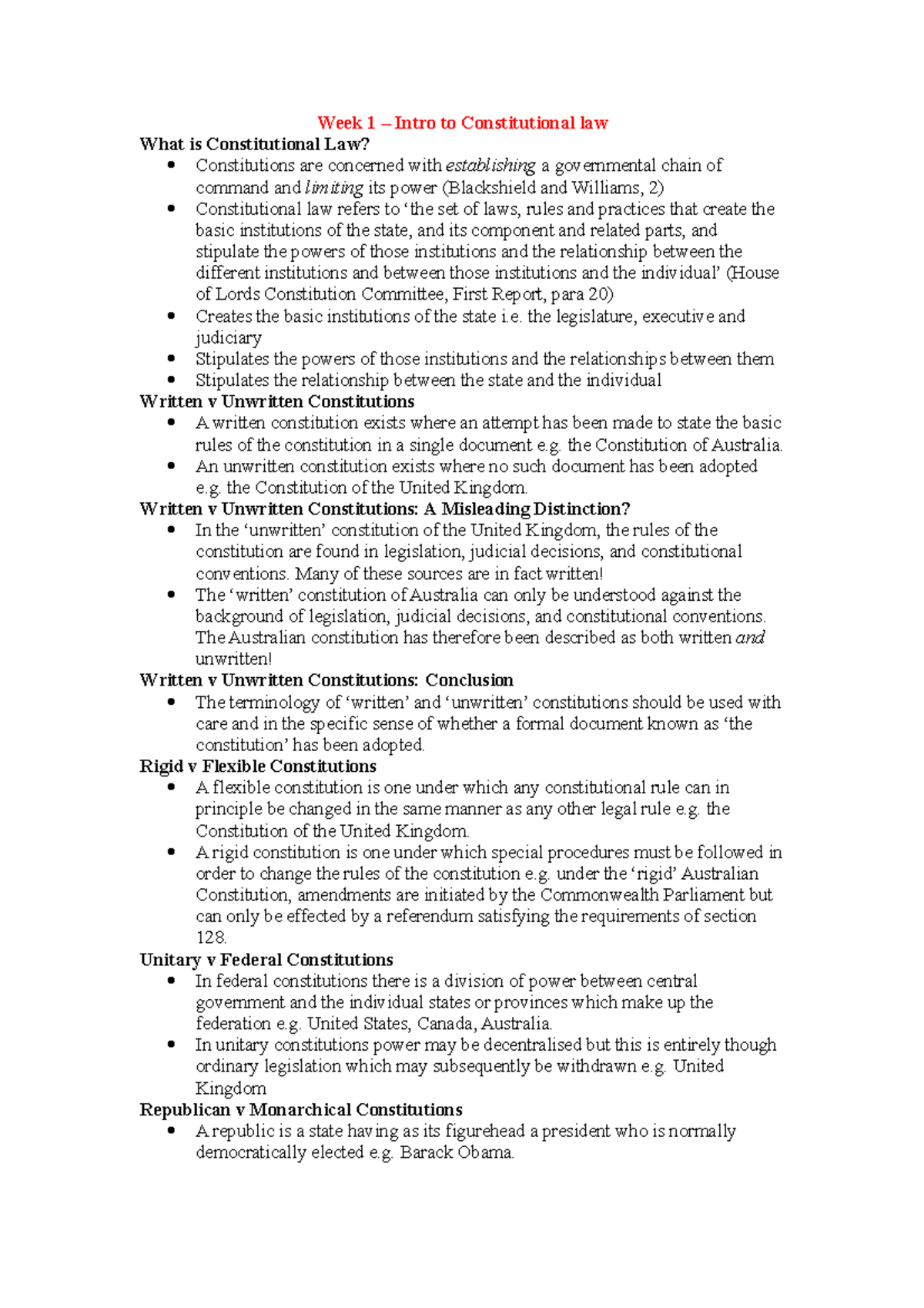 Summary Australian Constitutional Law and Theory