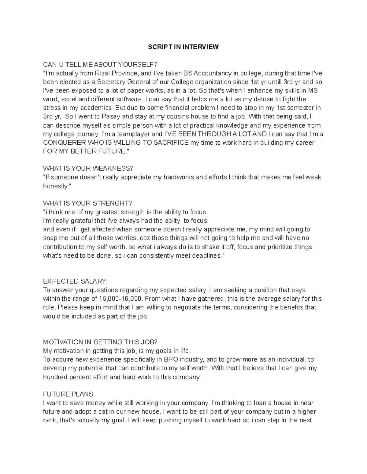 Script IN Interview blhablahbahal - SCRIPT IN INTERVIEW CAN U TELL ME ...