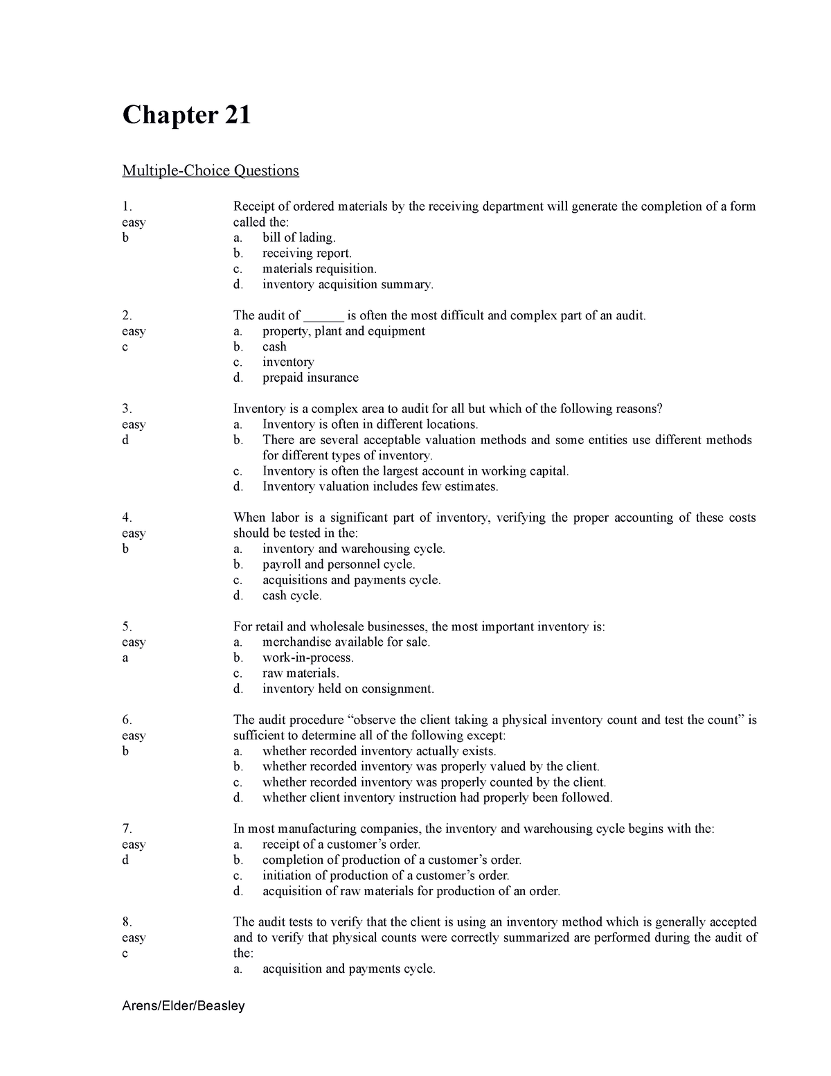 Chapter-21 - Chapter-21 - Chapter 21 Multiple-Choice Questions 1. Easy ...