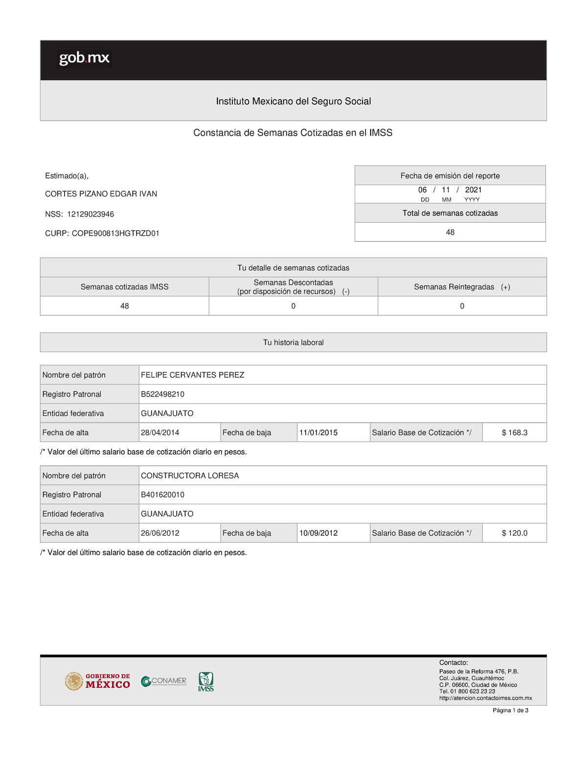 Reporte Semanas Cotizadas Instituto Mexicano Del Seguro Social Dd Mm Yyyy Tu Detalle De