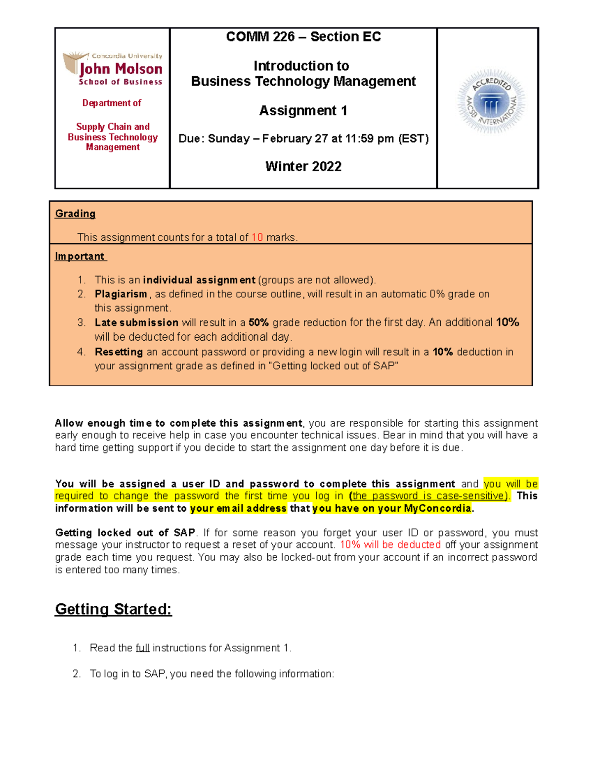COMM 226 Assignment 1 Winter 2022 Section EC - Department of Supply ...