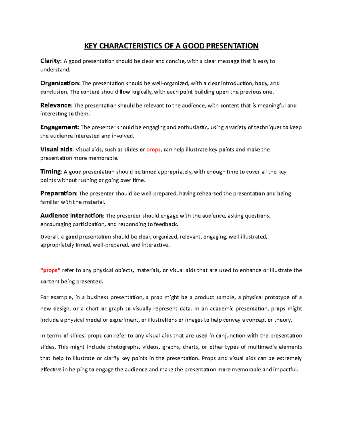 KEY Characteristics OF A GOOD Presentation - KEY CHARACTERISTICS OF A ...