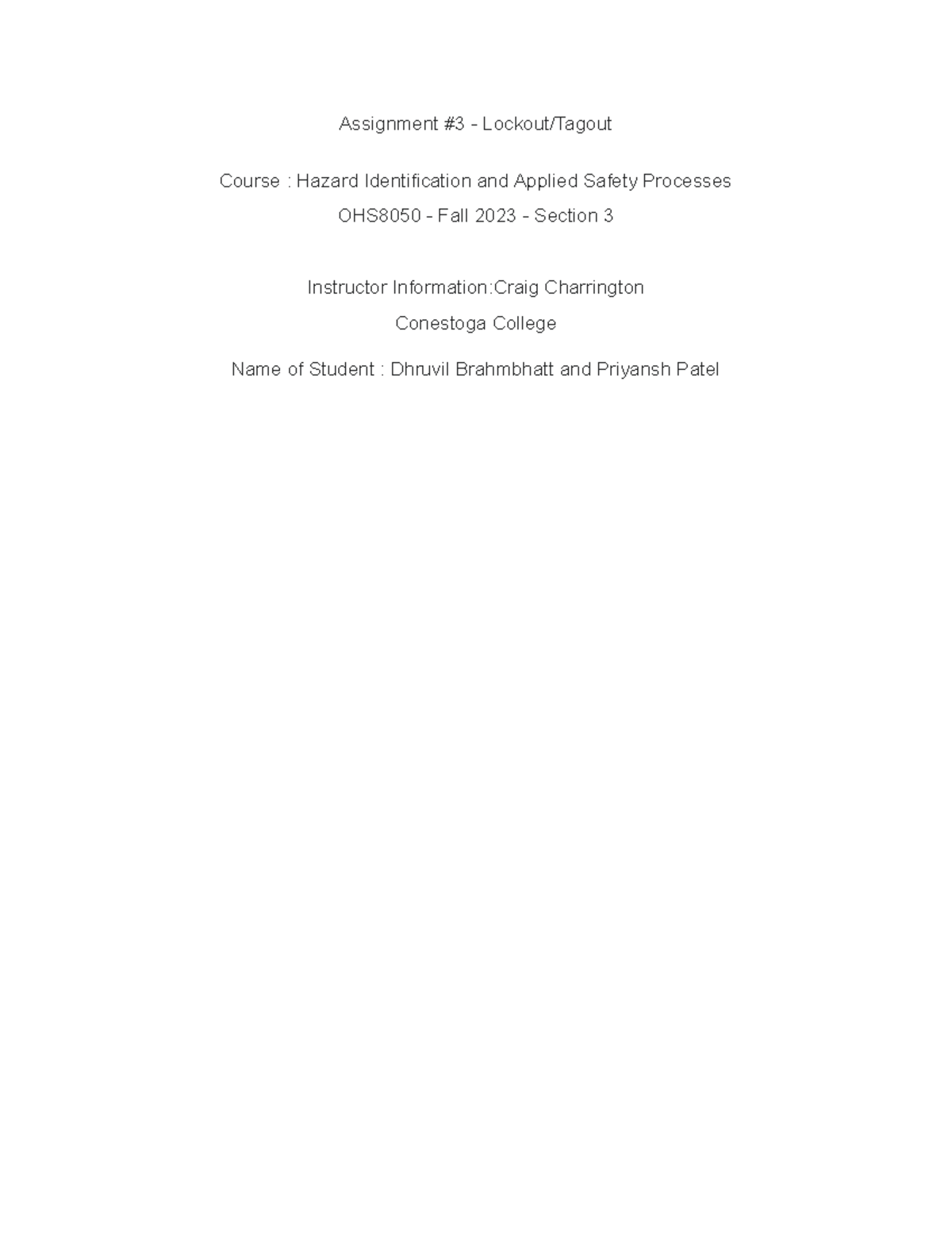 Assignment 3 Lockout tagout - Assignment #3 - Lockout/Tagout Course ...